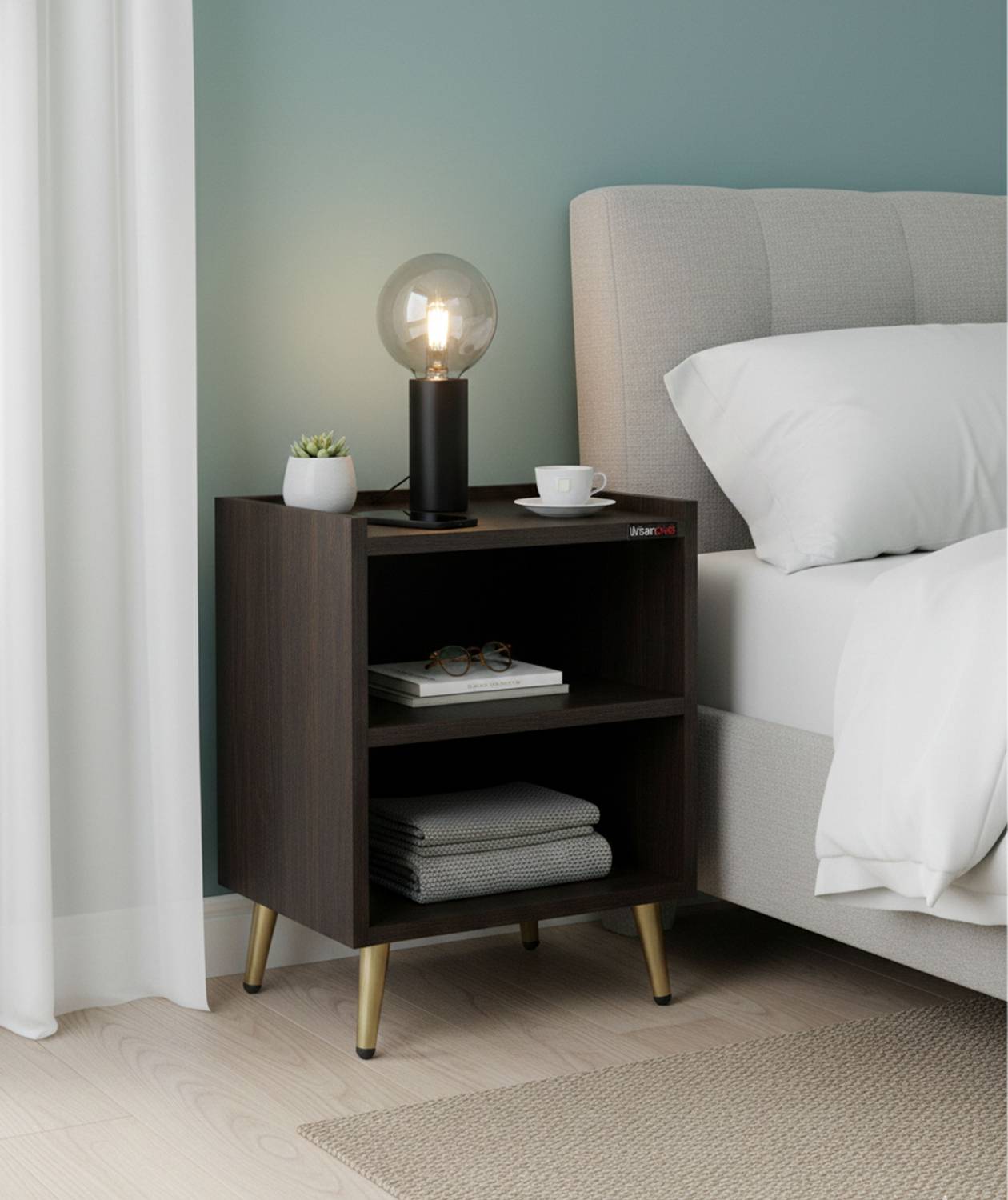 Urbanovia Stylish Engineered Wood Bedside Table with Open Shelves