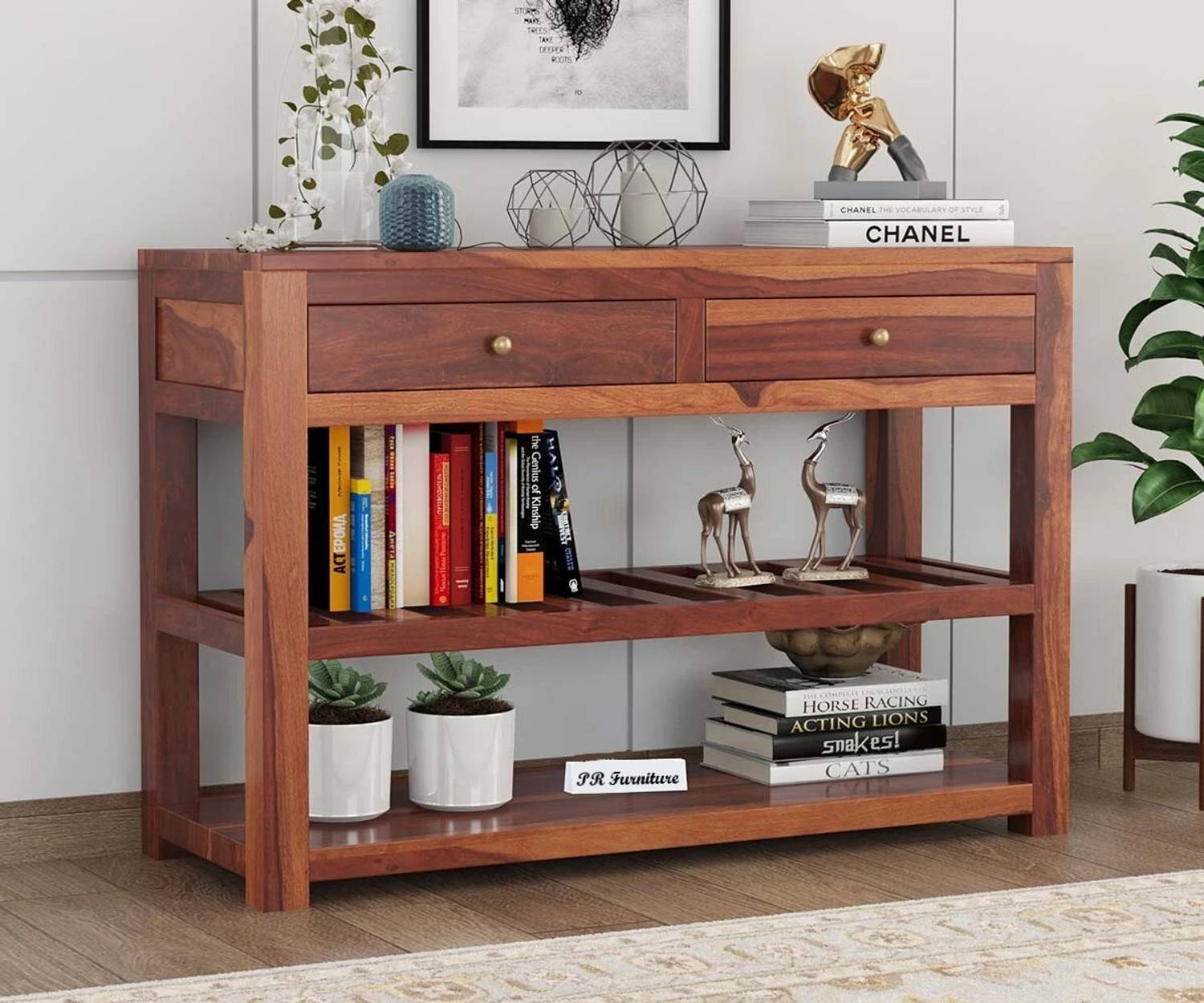 PR FURNITURE Solid Sheesham Wood Console Table With Multiple Stor