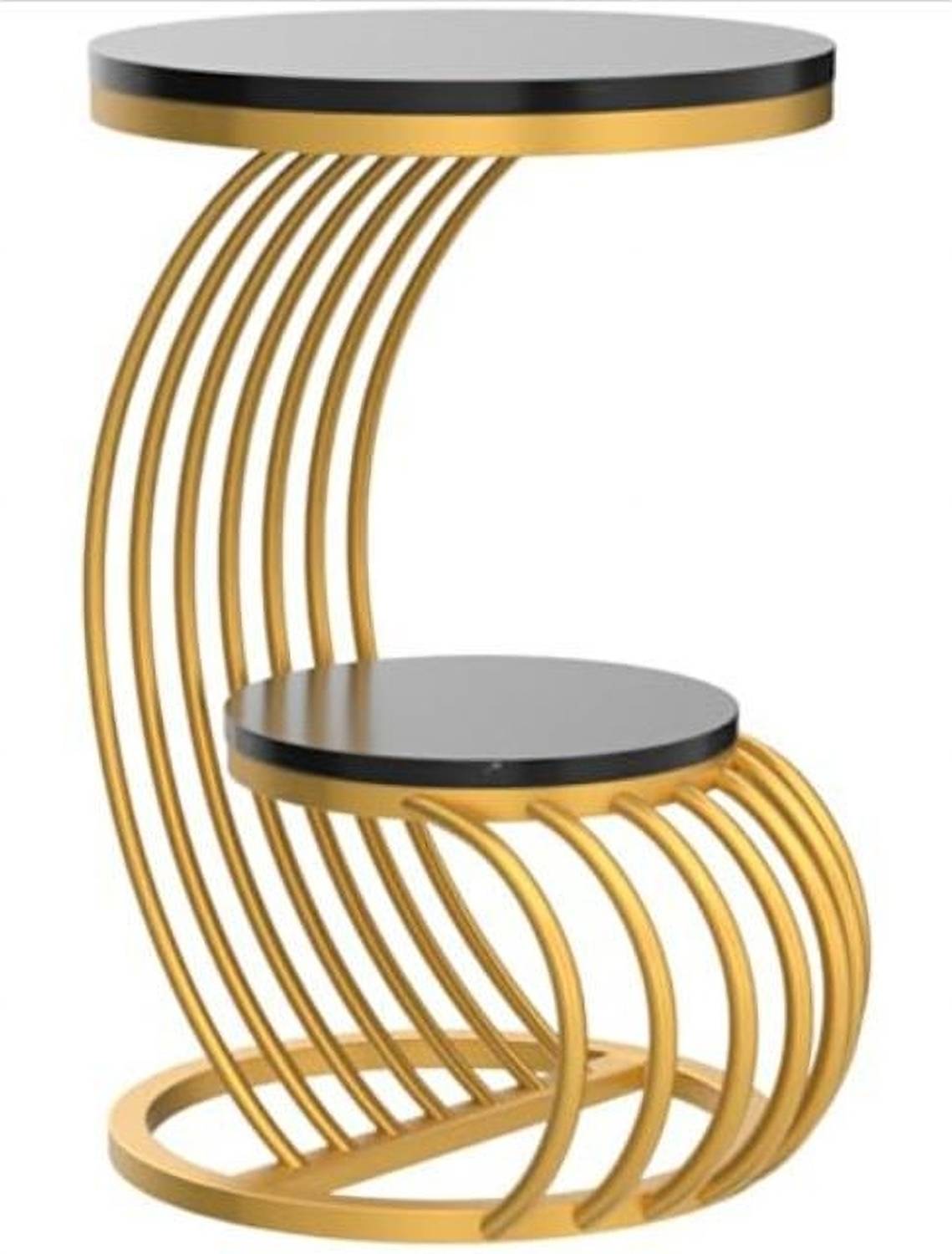 Hven Round Side Table Bedside Table with Golden Iron Finish for H