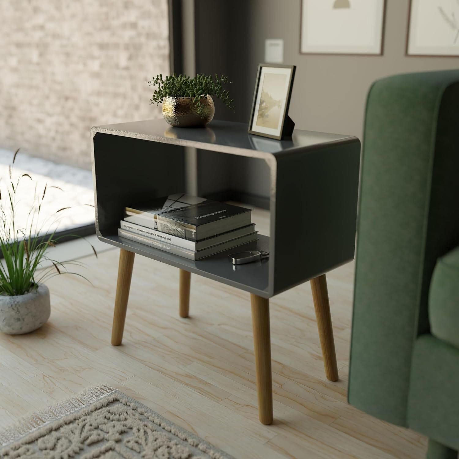 Image of Ereteken ART Wooden Nightstand, End Table, Bed Side Table for Small Spaces Engineered Wood Bedside Table