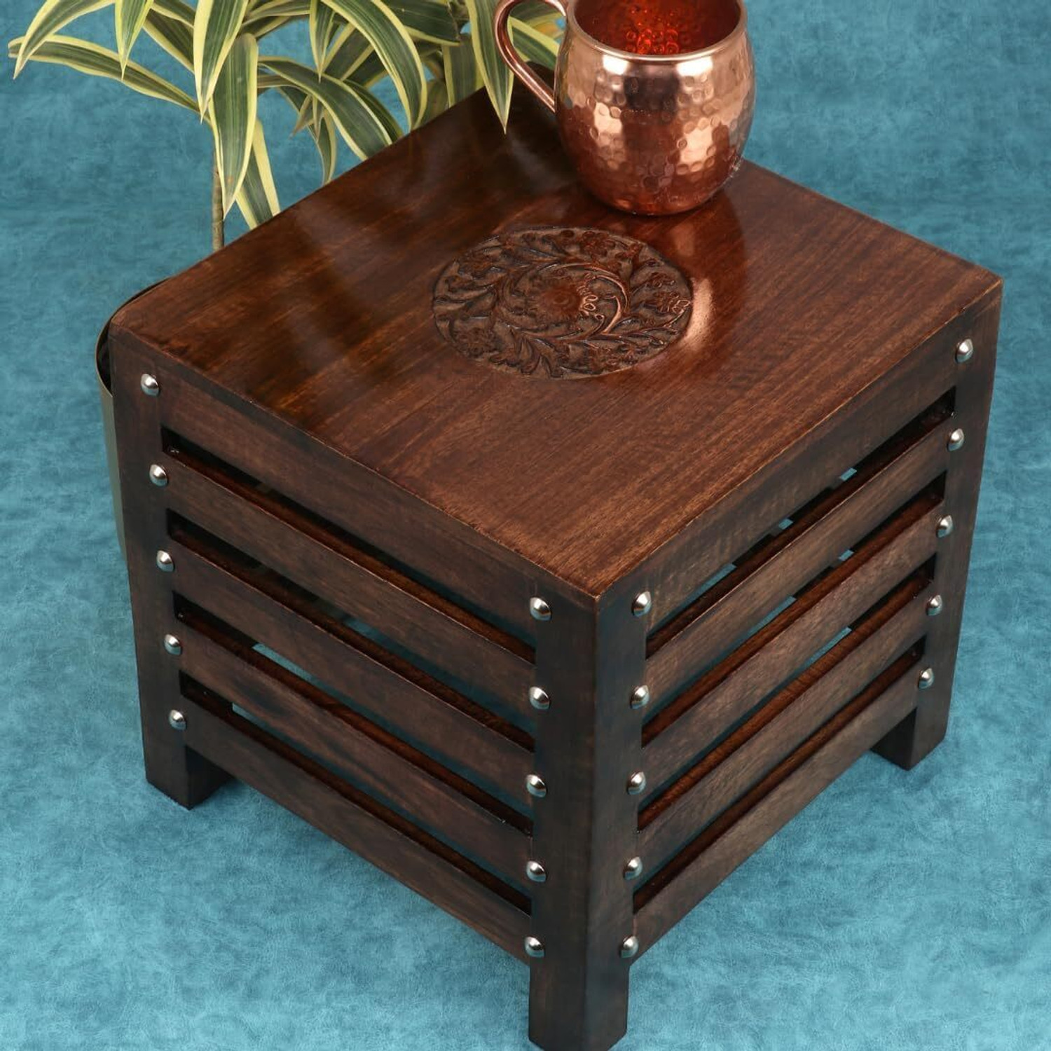 Image of S F ENTERPRISES Wood Sitting Stool, Side Table, End Table for Office, Balcony, Living & Bedroom Stool