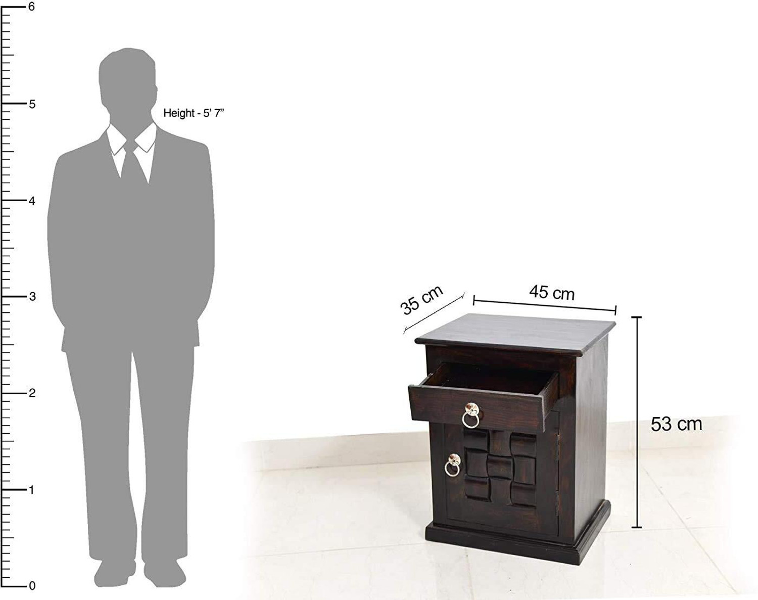 Image of SB Handicrat Wooden Bedside Table with Drawer | Side Table Night Stand End Table Solid Wood Bedside Table