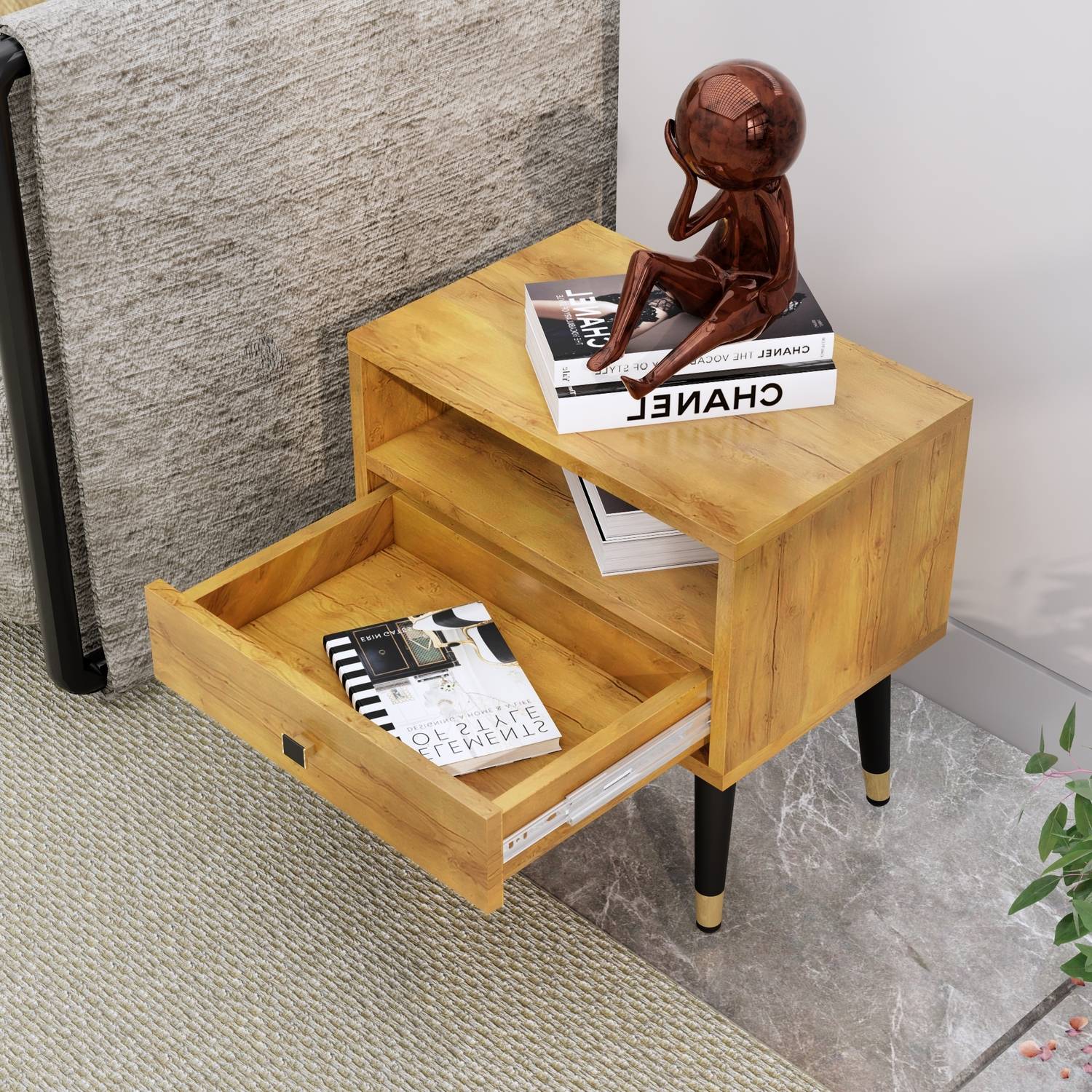 hexa red Bed Side Table with 1-Drawer, Nightstand, Bedrooms, Stor
