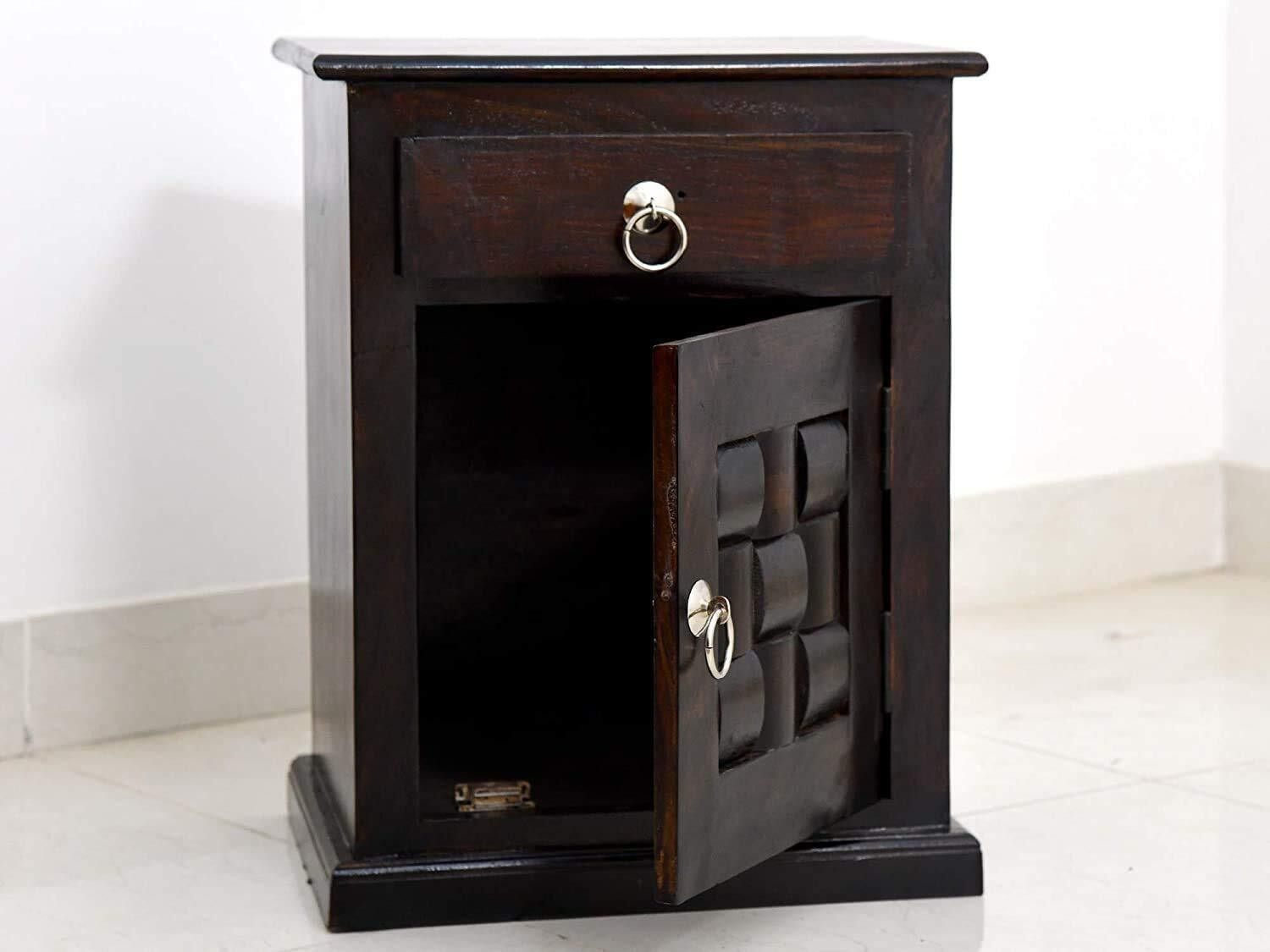 Image of SB Handicrat Wooden Bedside Table with Drawer | Side Table Night Stand End Table Solid Wood Bedside Table