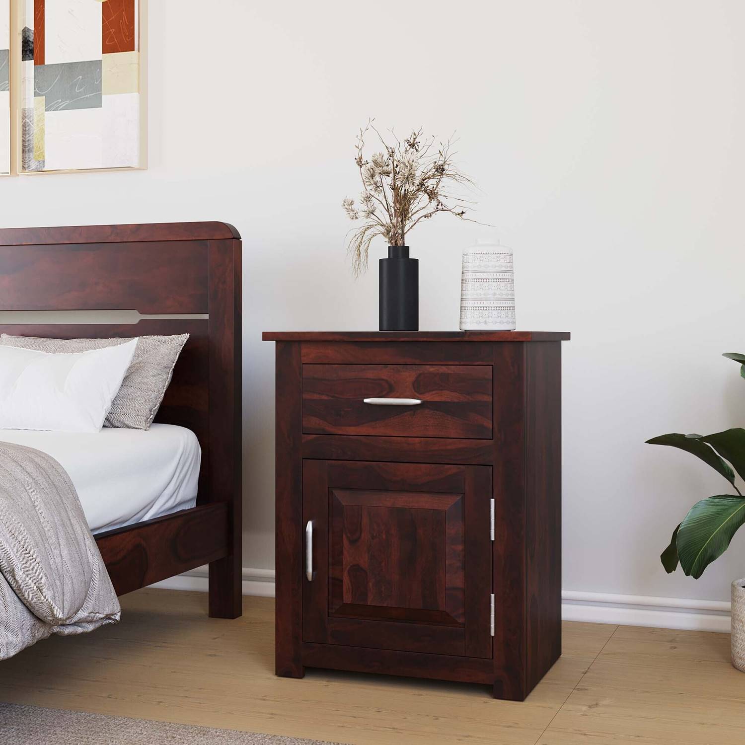 Allie Wood Rosewood ( Sheesham ) Solid Wood Bedside Table (Finish