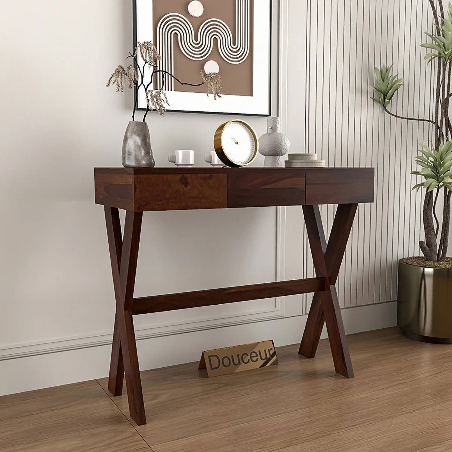Douceur Furnitures Solid Sheesham Wood Modern Console Table With