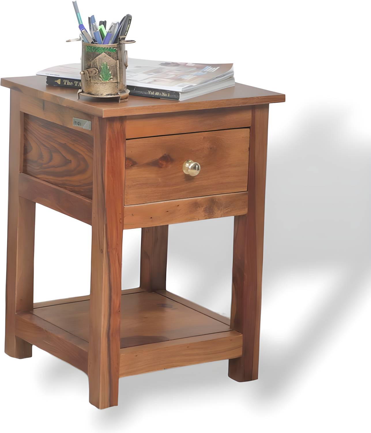 INDIKASA Amara Bedside Table Solid Sheesham Wood Teak Finish