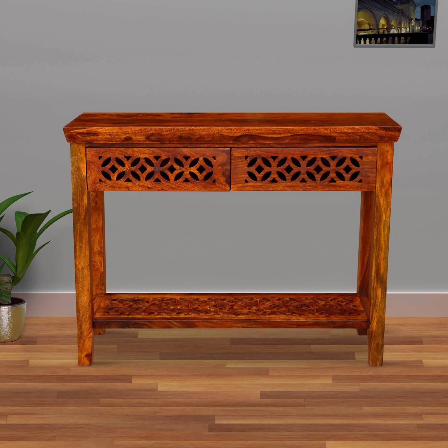 Wood Mount Sheesham W Solid Wood Console Table (Finish Color - Ho