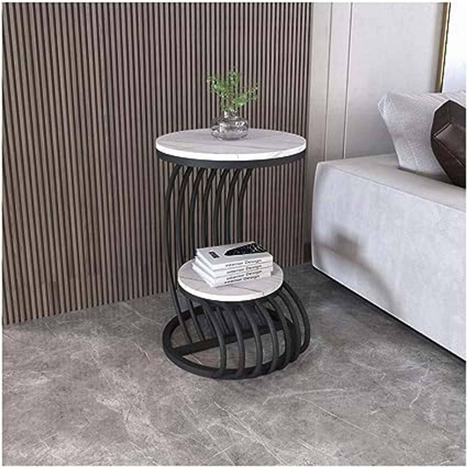 BESTQUALITY Wooden & Iron C shape Double Top With MDF Marble Top For Living room Metal Side Table