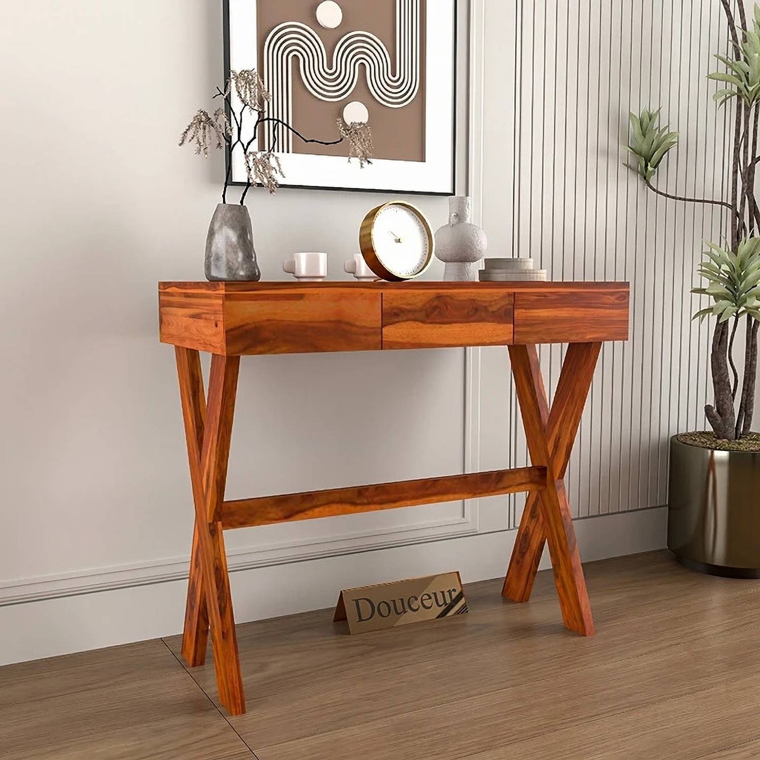Douceur Furnitures Solid Sheesham Wood Modern Console Table With