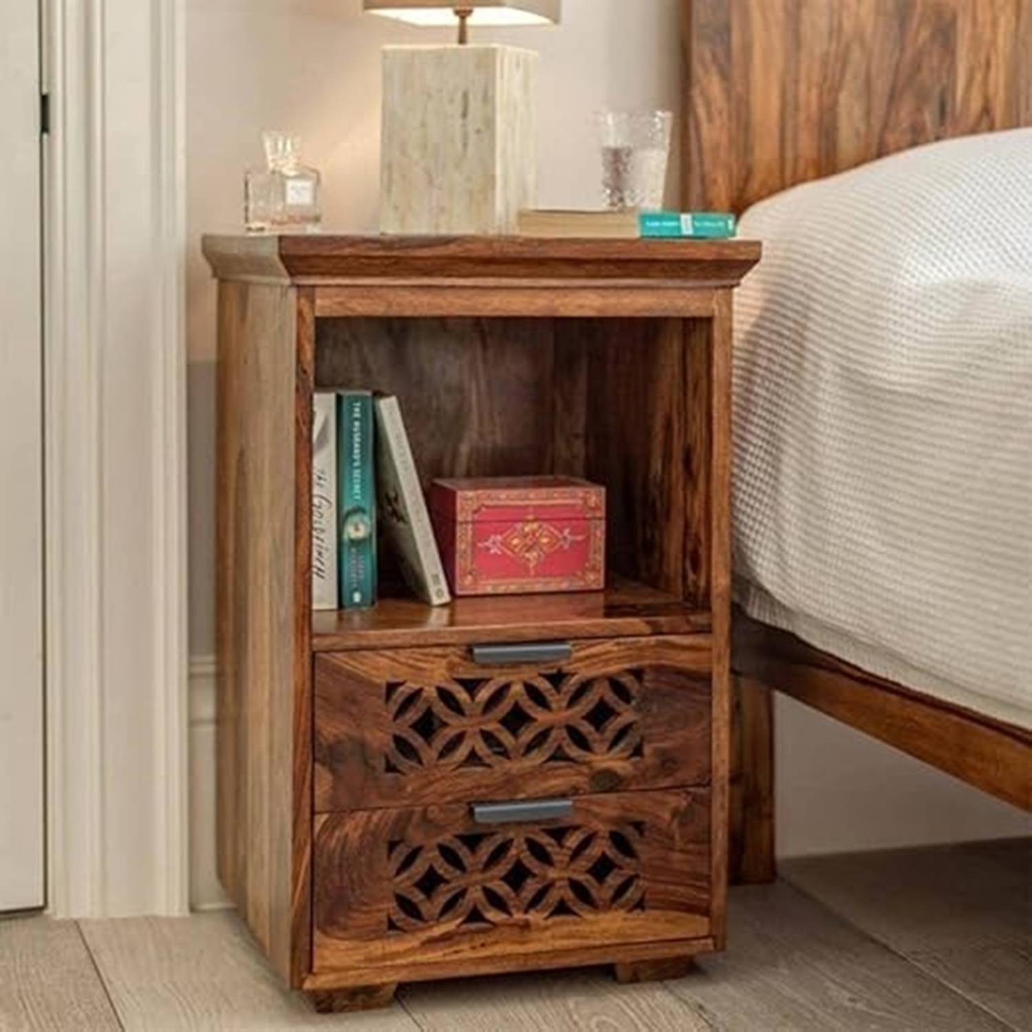 GAIDWOOD Sheesham Solid Wood Bedside Table Side Table End Tab