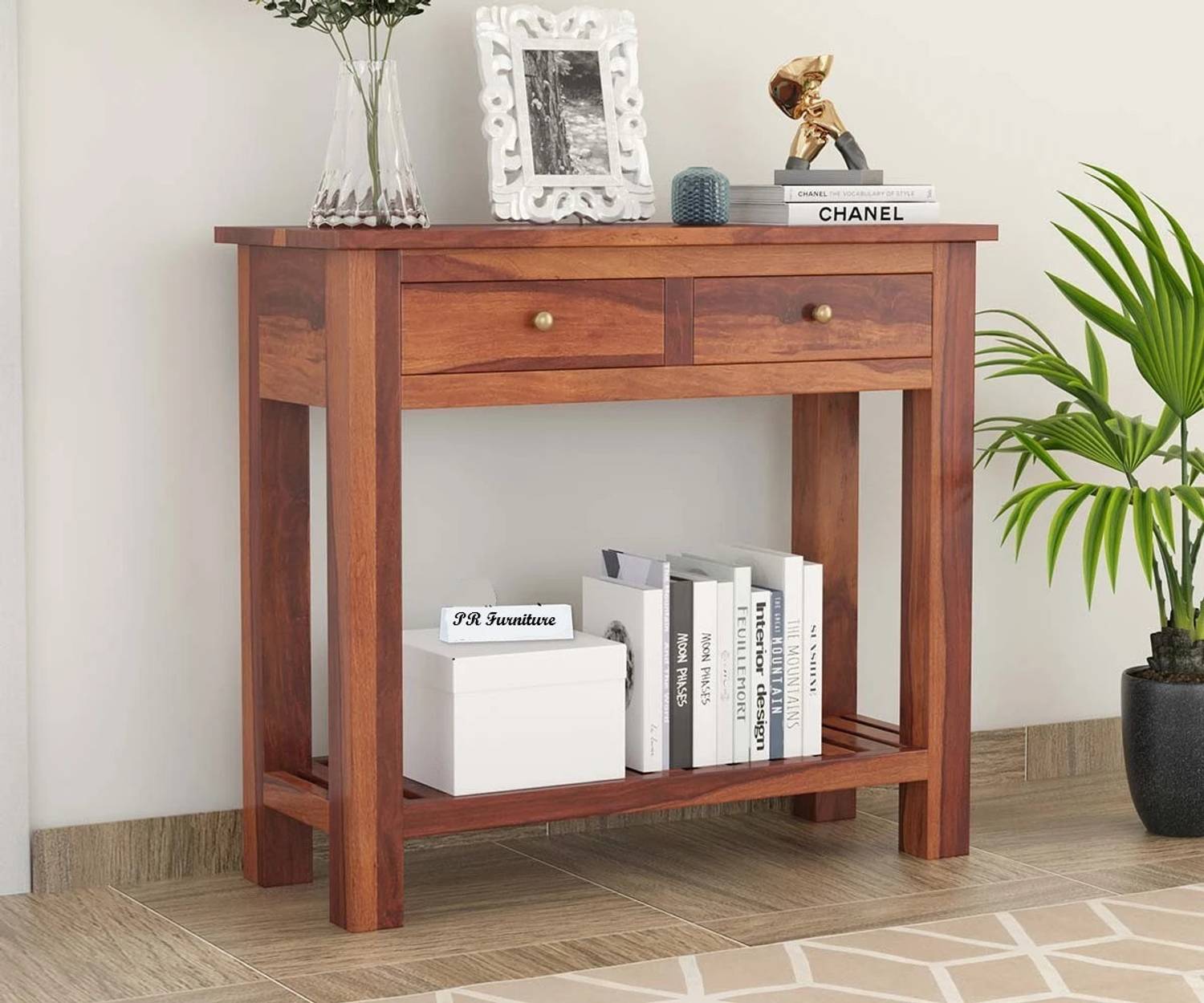 PR FURNITURE Solid Sheesham Wood Console Table With Multiple Stor