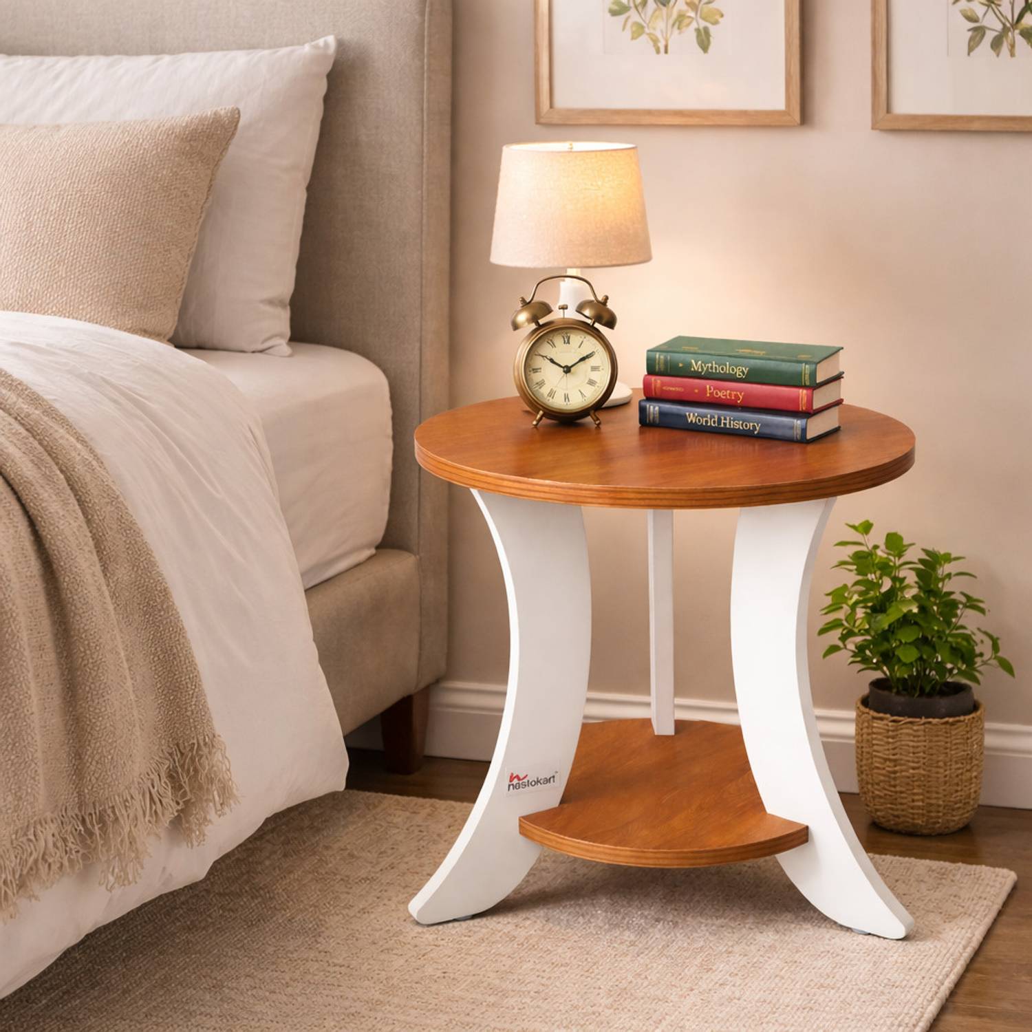 Nestokart Modern Wooden Round Side Table, Compact End Table for L