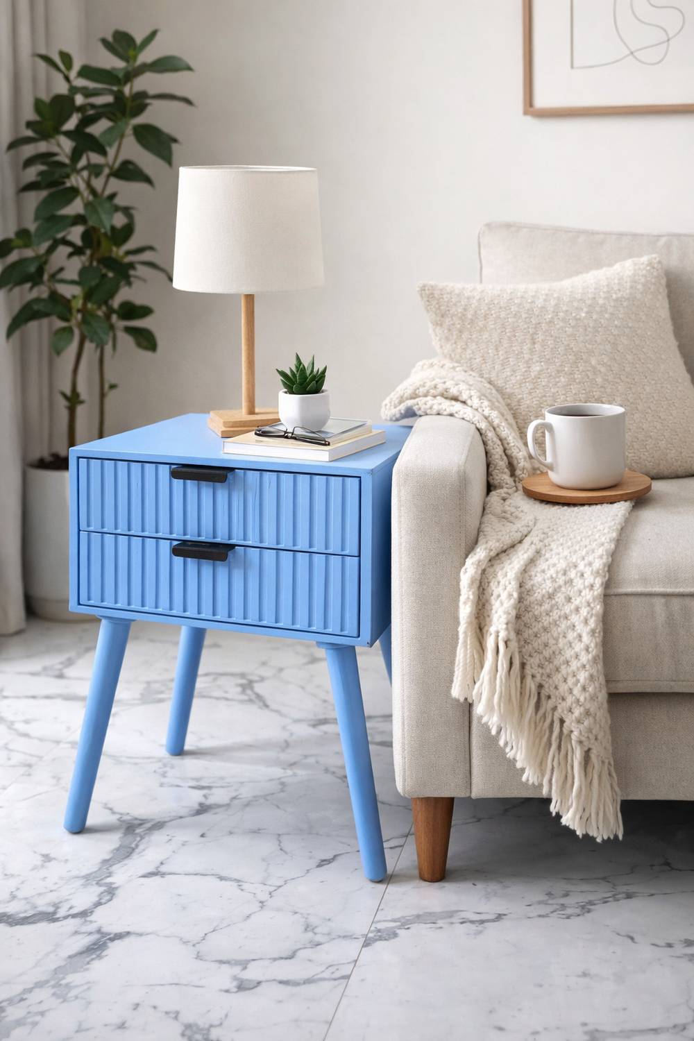 Device Bas with BROWN ART SHOPPEE Line Design Bed Side Nightstand