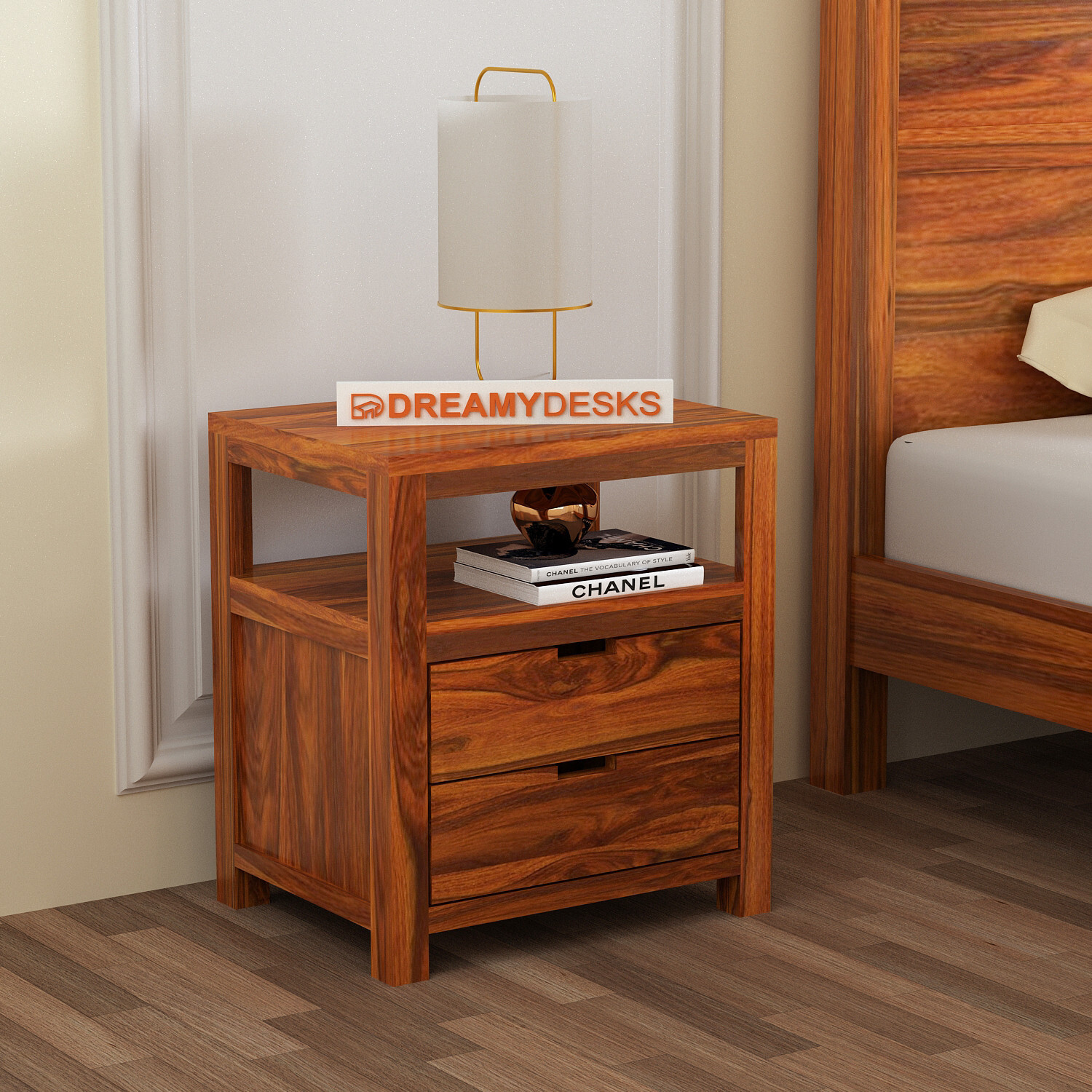 Image of Dreamydesks Solid Wood Bedside Table with Drawer for Bedroom Solid Wood Bedside Table