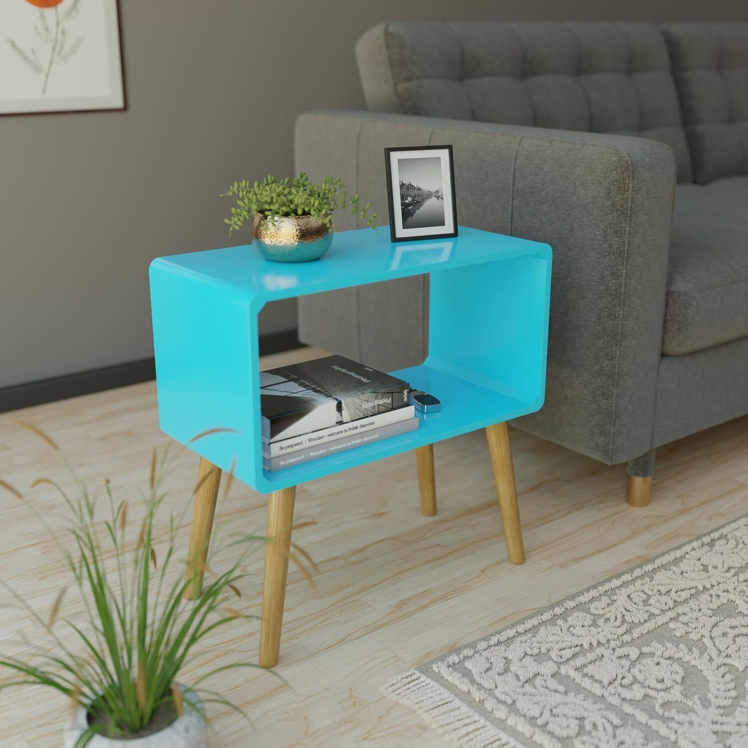 Image of etiquette art Retro Bookcase Nightstand, End Table,Bed Side Table /Magazine Stand with Storage Engineered Wood Side Table