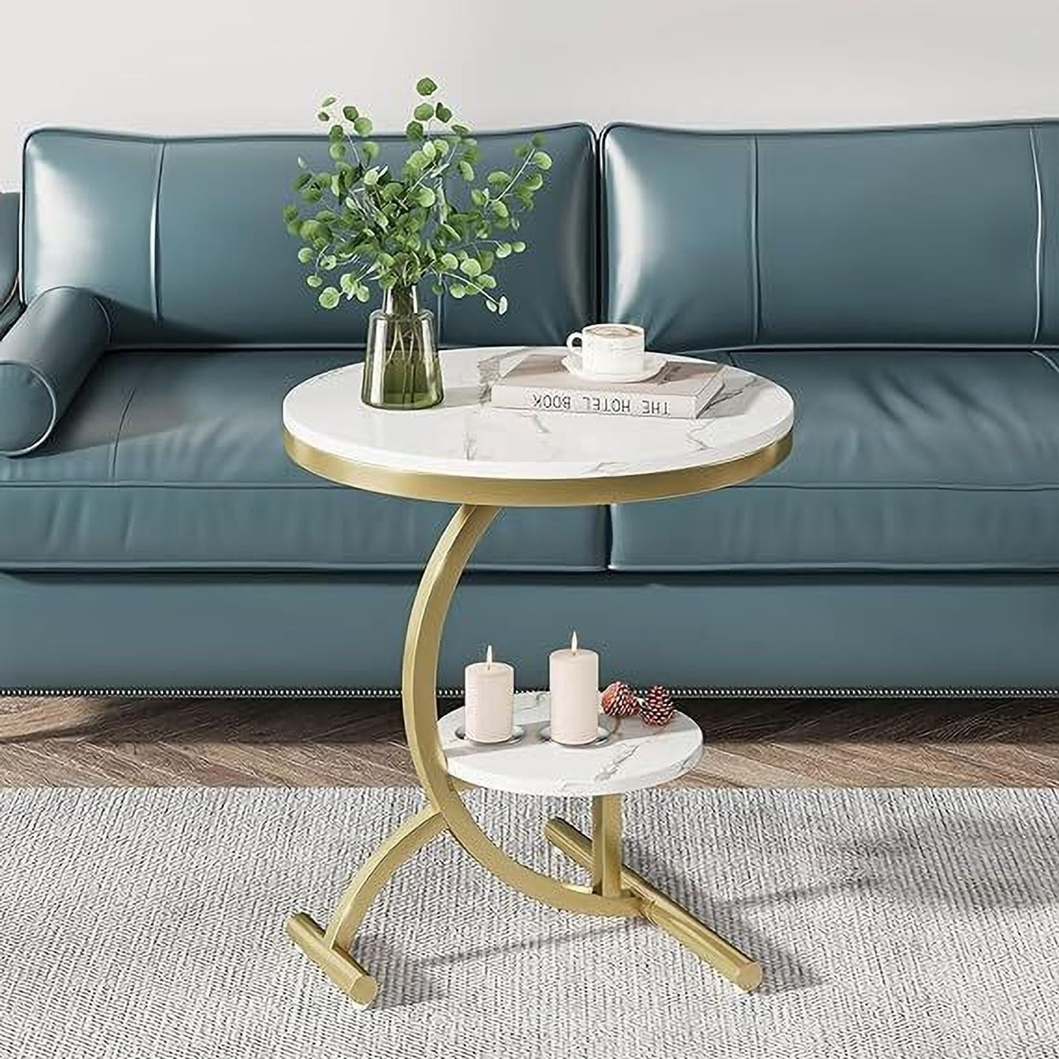 Image of Creation Art Metal Frame Engineering Wood Top 2 Teir Side \ End Table Metal End Table