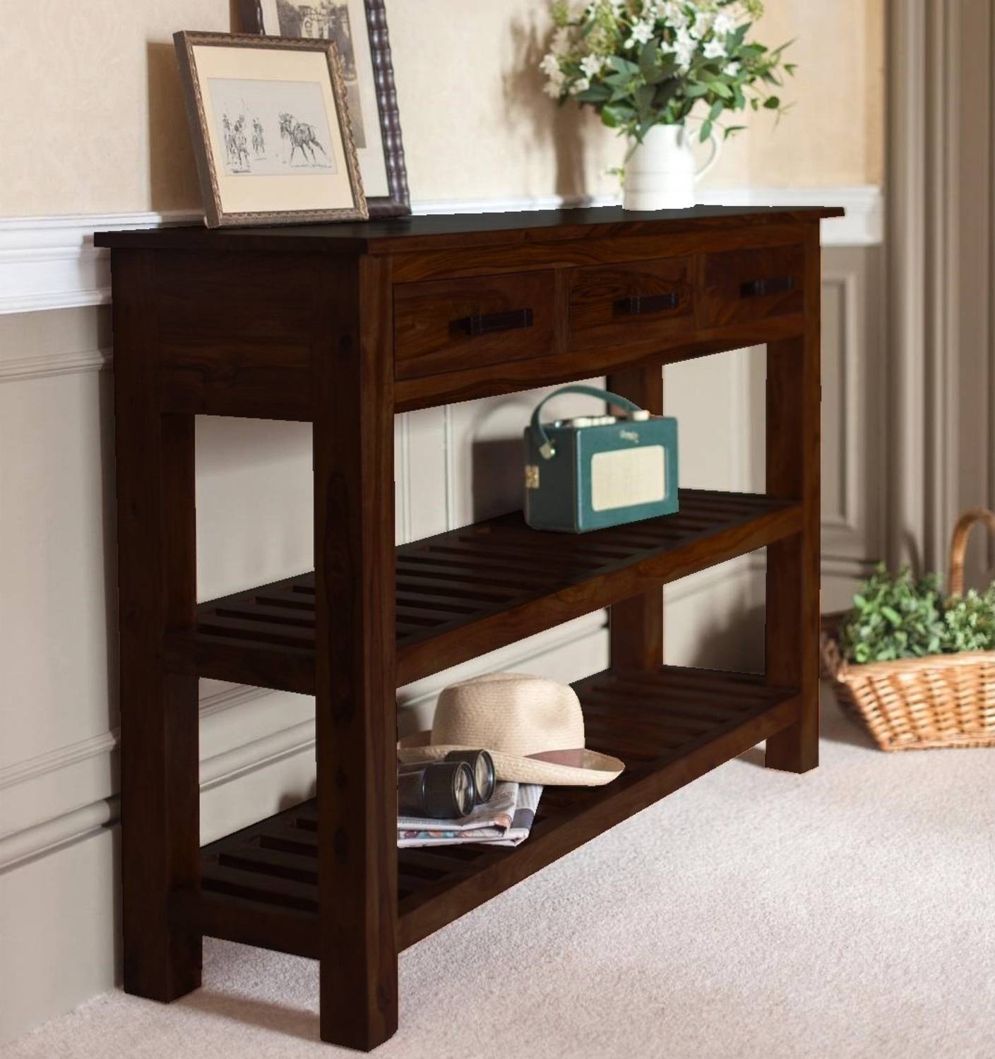 Angel Furniture Stripped Solid Wood Console Table (Finish Color -