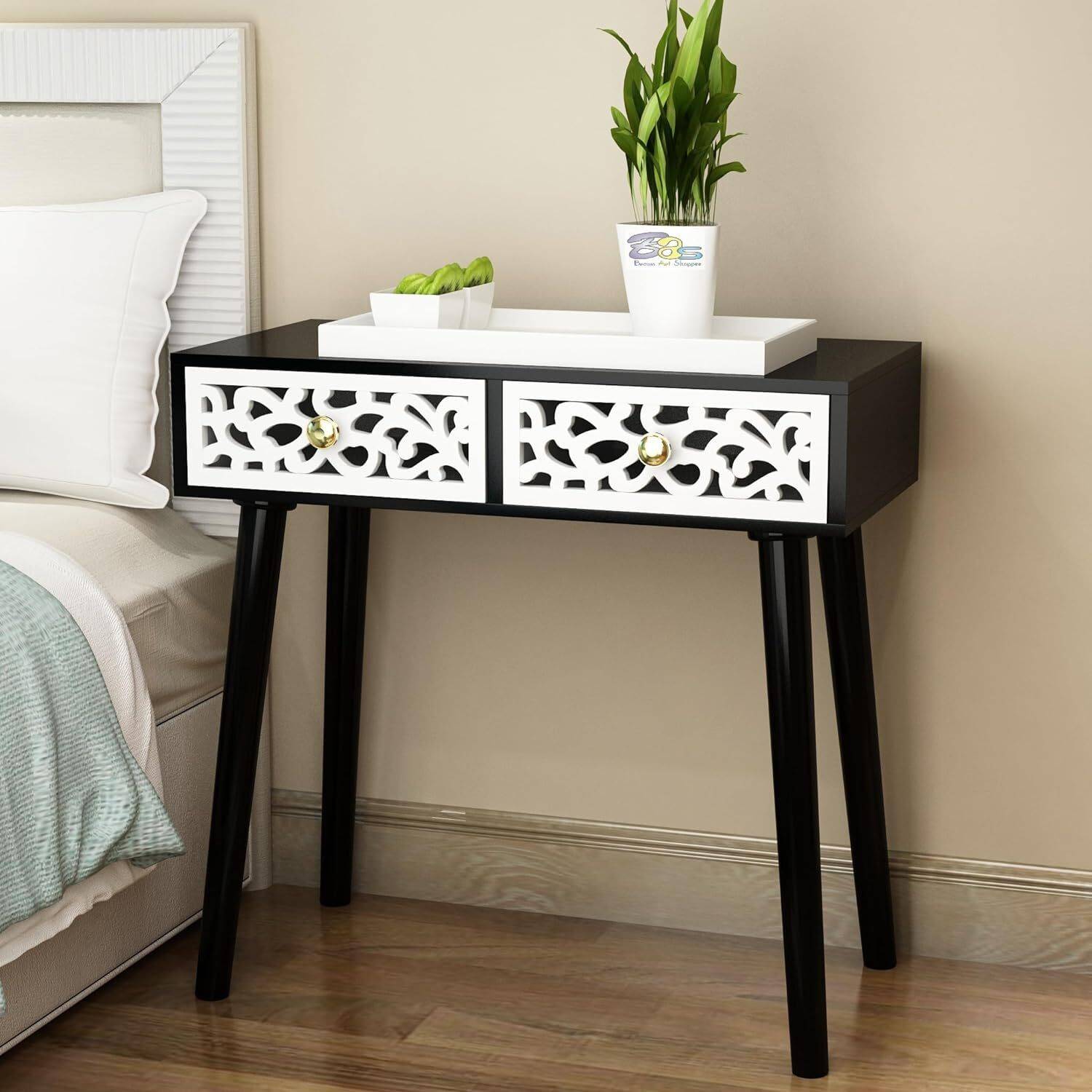 Device Bas with BROWN ART SHOPPEE End Table, Drawer for Bedroom,S