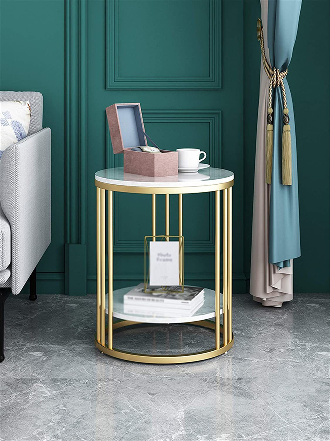 Image of Smarts collection Round Sofa Side Table, End Tables Corner Table Living Room(Golden-White) Metal Side Table