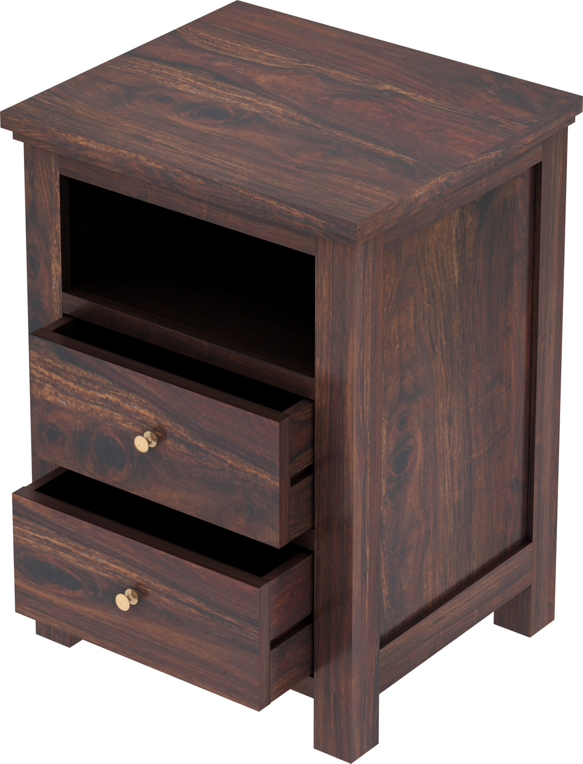 Image of Dreamydesks Solid Wood Bedside Table with 2 Drawer & Shelf for Bedroom Solid Wood Bedside Table