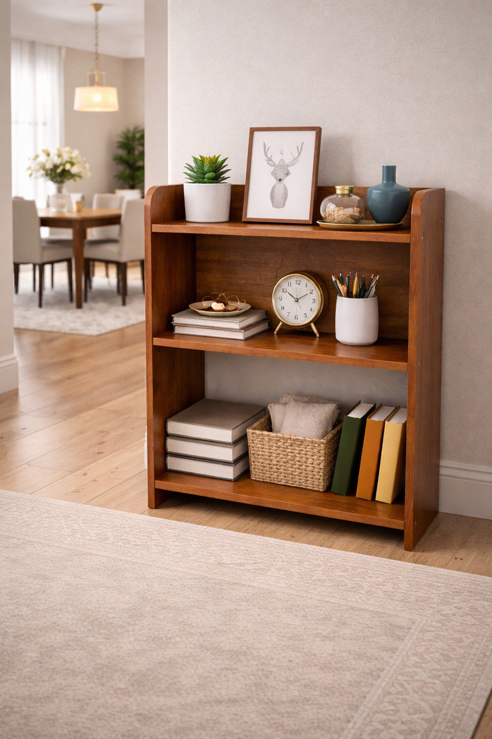 Image of SHILAT ENTERPRISES Premium MDF Multipurpose Rack Brown Marble Finish 3 Tier Storage Organizer Solid Wood Bedside Table