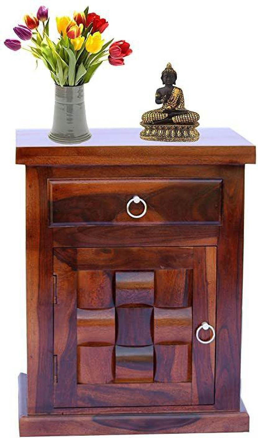 Image of Tannu Craft sheesham wood bedside table Solid wood 2 Drawer Night Lamp side table end Table Solid Wood Bedside Table
