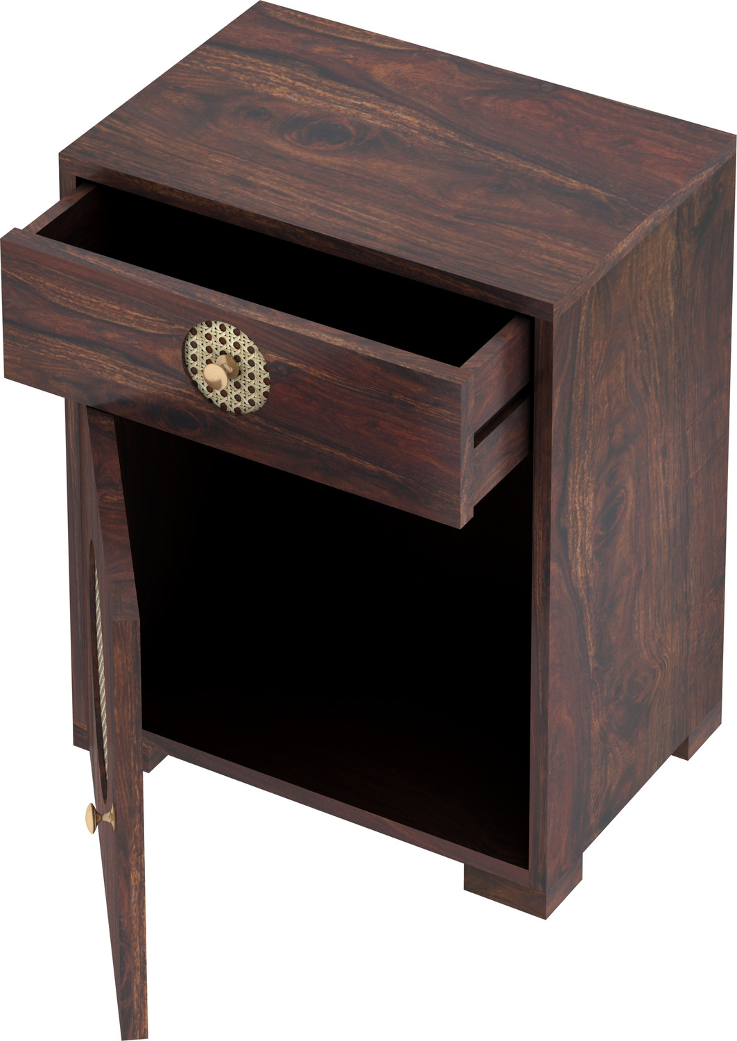 Image of Dreamydesks Regal Solid Wood Cane Bedside Table with Drawer for Bedroom Solid Wood Bedside Table