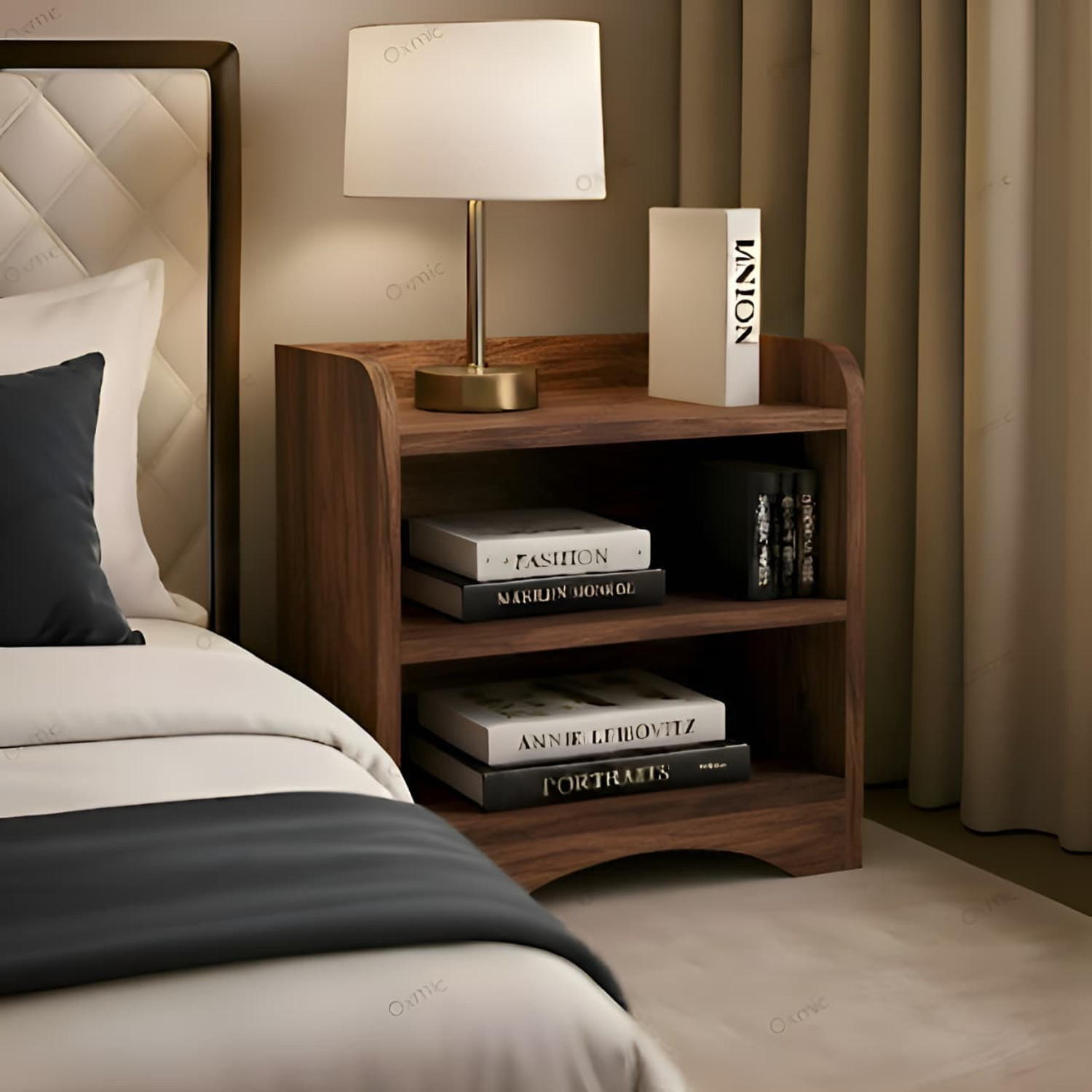 Image of Yookeer Wooden End Table with Open Shelves Engineered Wood Bedside Table