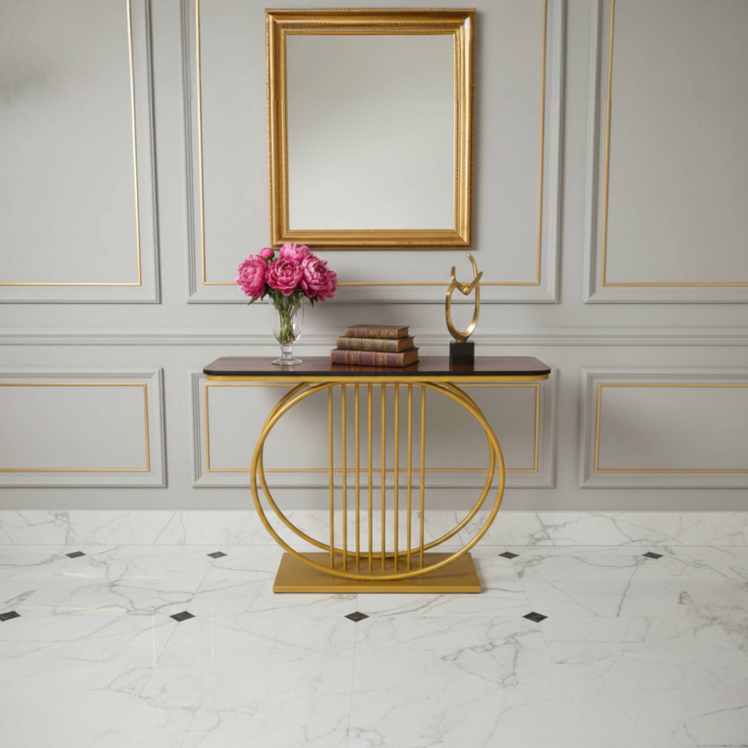 Yusha handicrafts Luxury Circular Design Engineered Wood Console