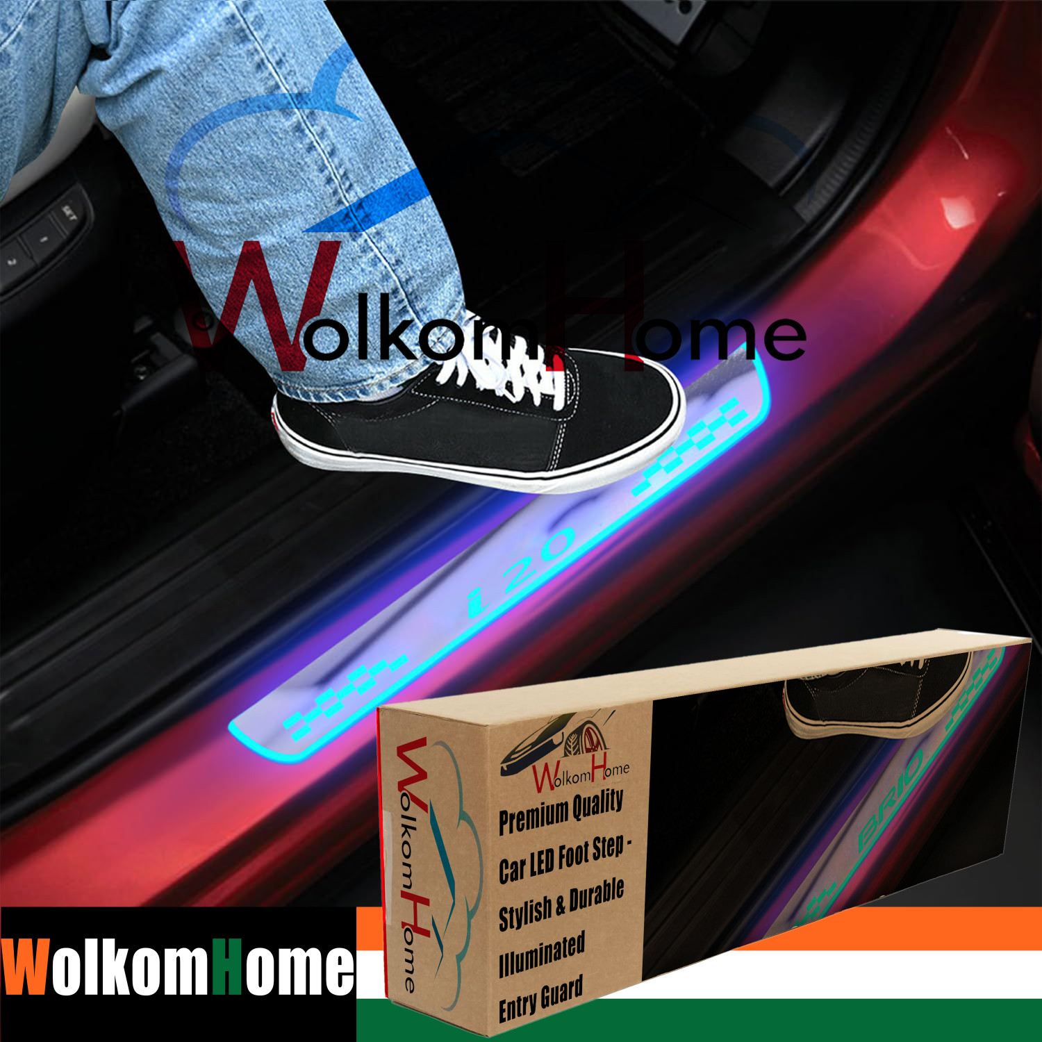 Image of WolkomHome car Door Foot Step led sill Plate Illuminated Door Protector Step Light Fs64 Door Sill Plate