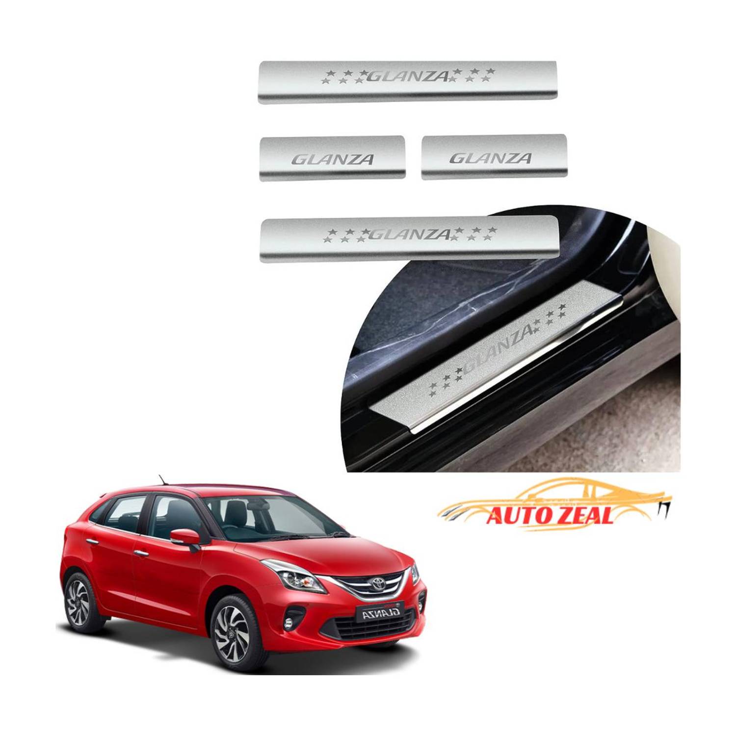AutoZeal Stainless Steel Door Sill Plates/Foot Steps Scuff Plates for Glanza All Door Sill Plate