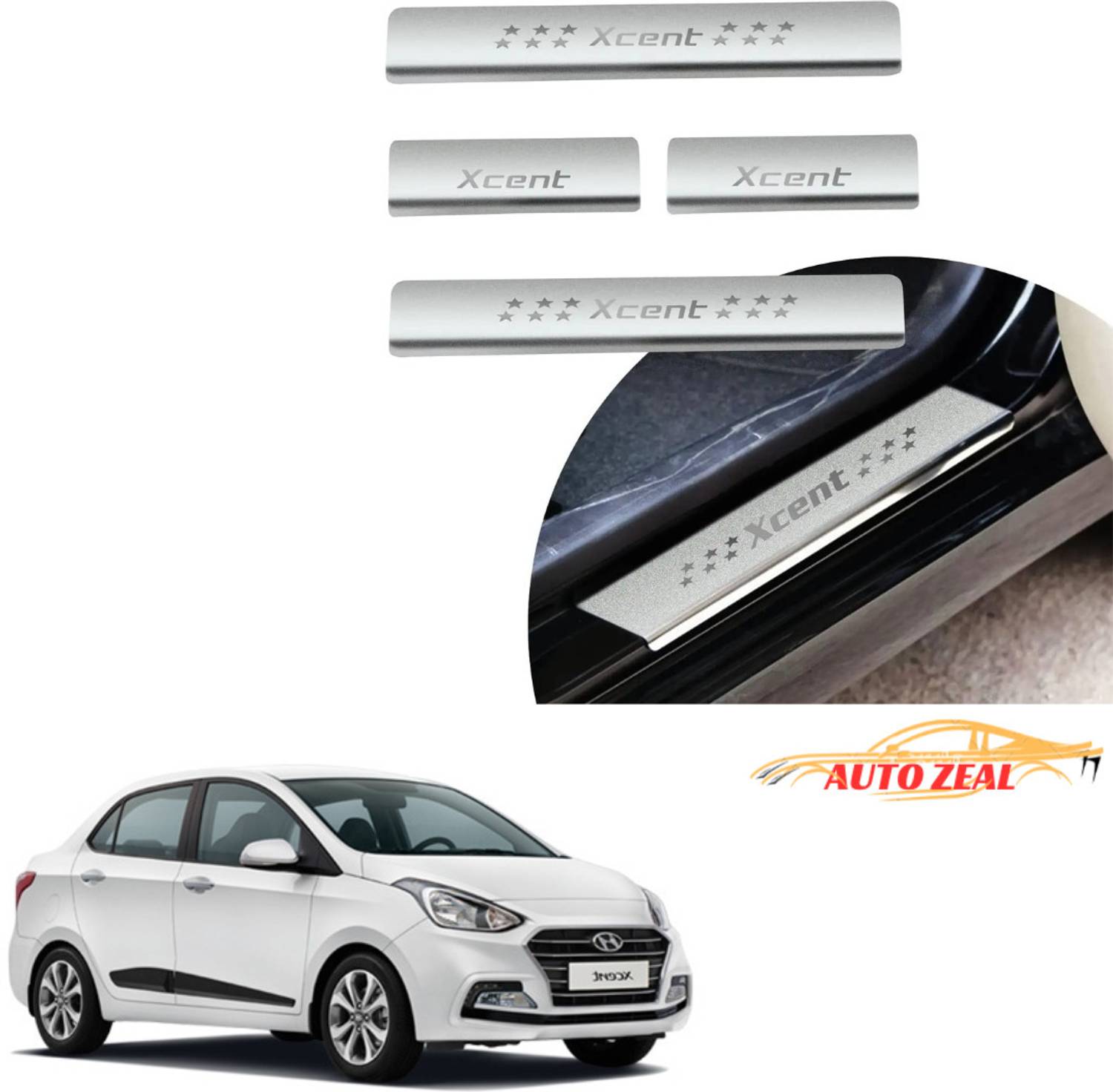 AutoZeal Stainless Steel Door Sill Plates/Foot Steps Scuff Plates for Xcent All Models Door Sill Plate