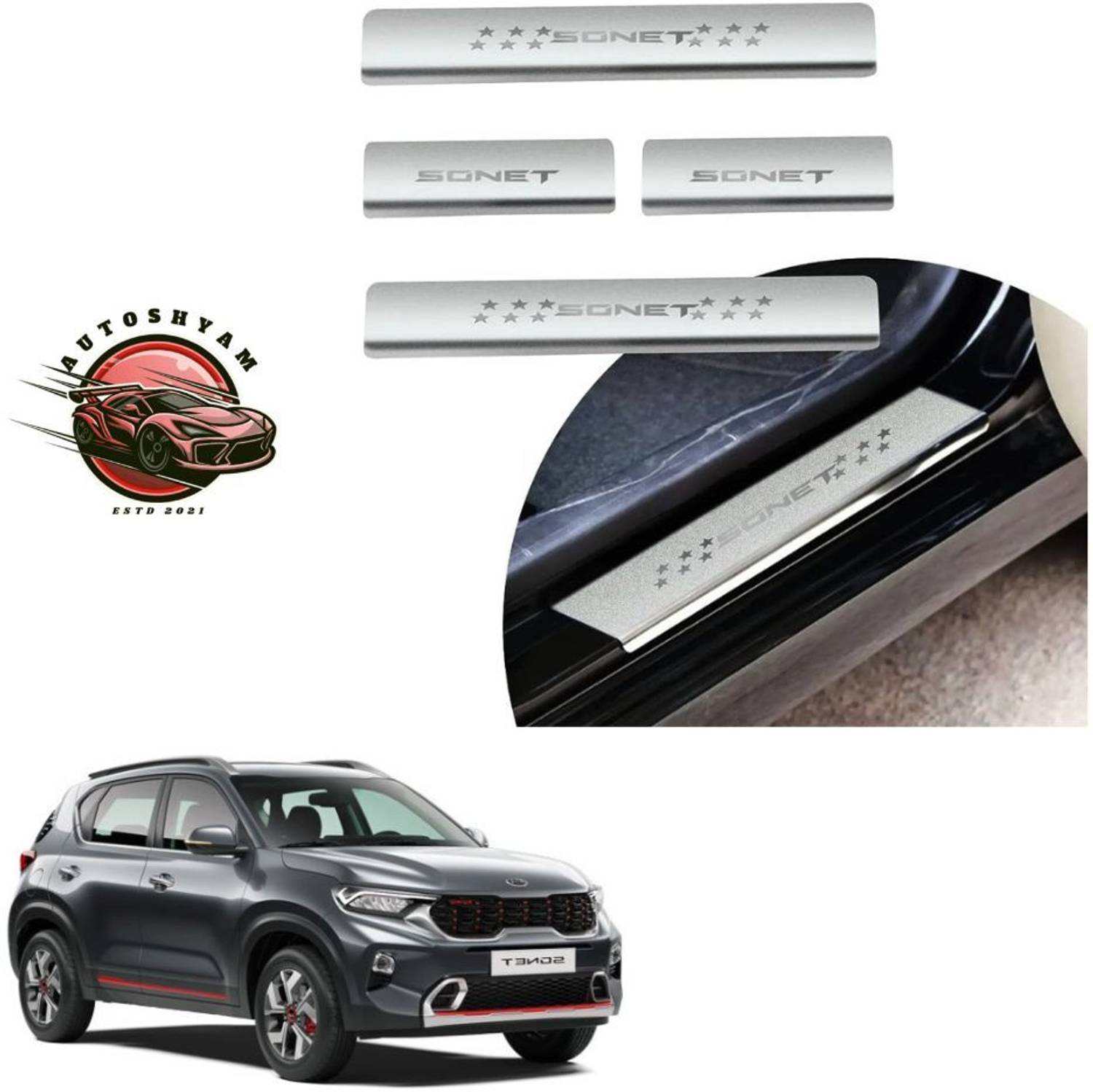 AUTOSHYAM Stainless Steel Door Sill Plates/Foot Steps Scuff Plates for Sonet All Models Door Sill Plate