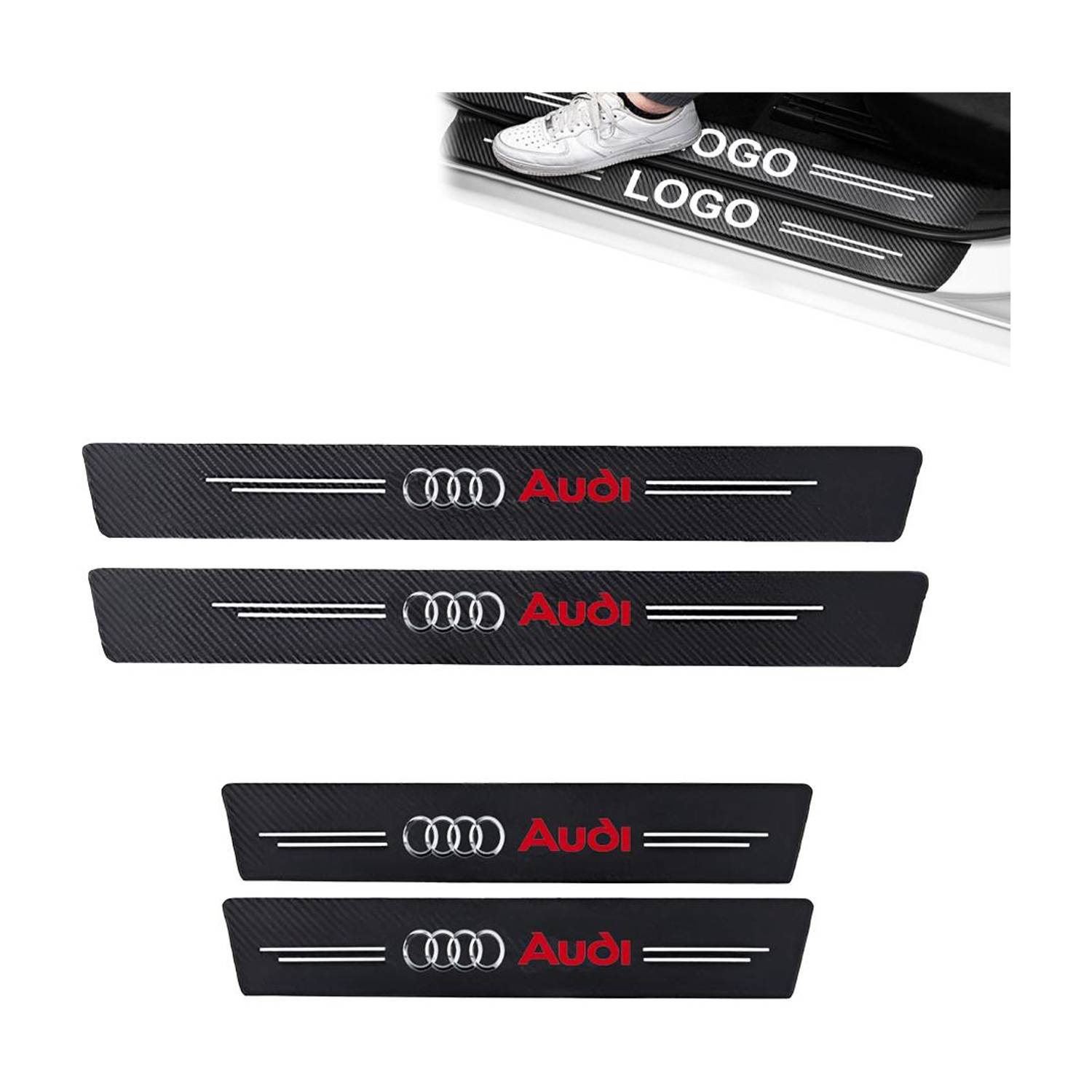 brainle 4PCS Protective Carbon Fiber Car Door Sill Steps Covers Scratch Pad (For-AUDI) Door Sill Plate