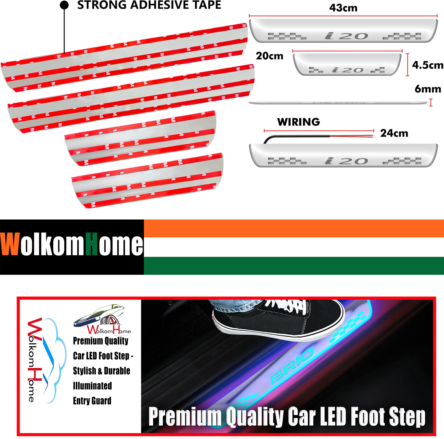 Image of WolkomHome car Door Foot Step led sill Plate Illuminated Door Protector Step Light Fs64 Door Sill Plate