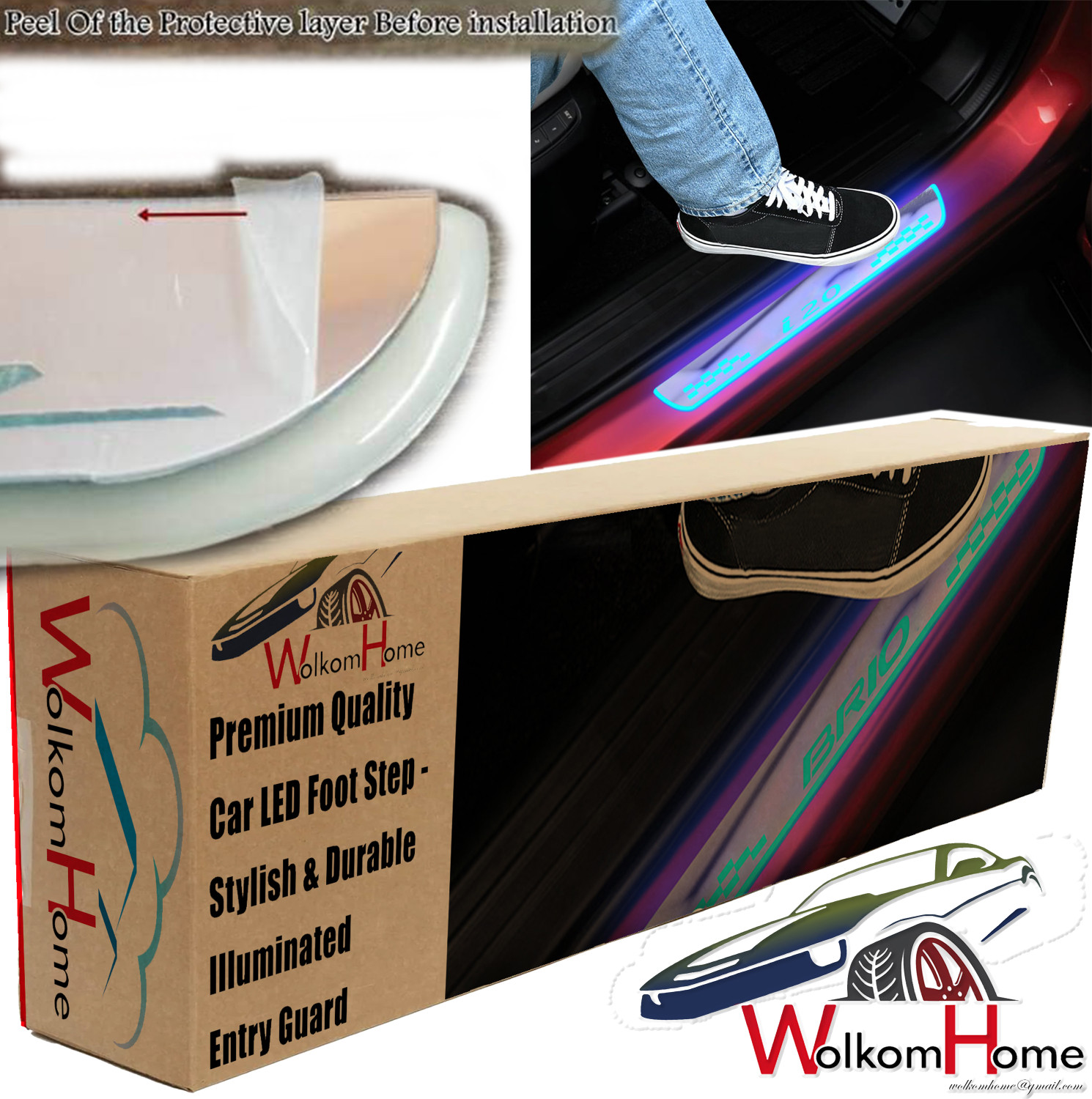 Image of WolkomHome car Door Foot Step led sill Plate Illuminated Door Protector Step Light Fs64 Door Sill Plate