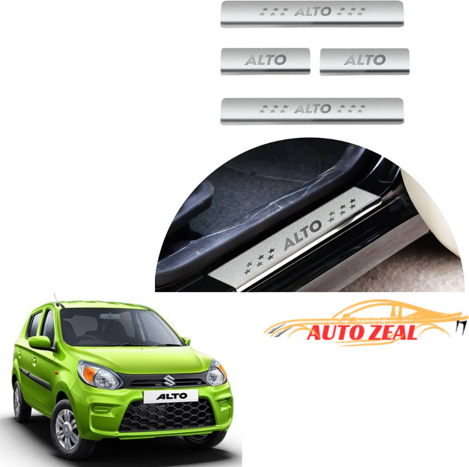 AutoZeal Stainless Steel Door Sill Plates/Foot Steps Scuff Plates for Alto K10 All Models Door Sill Plate