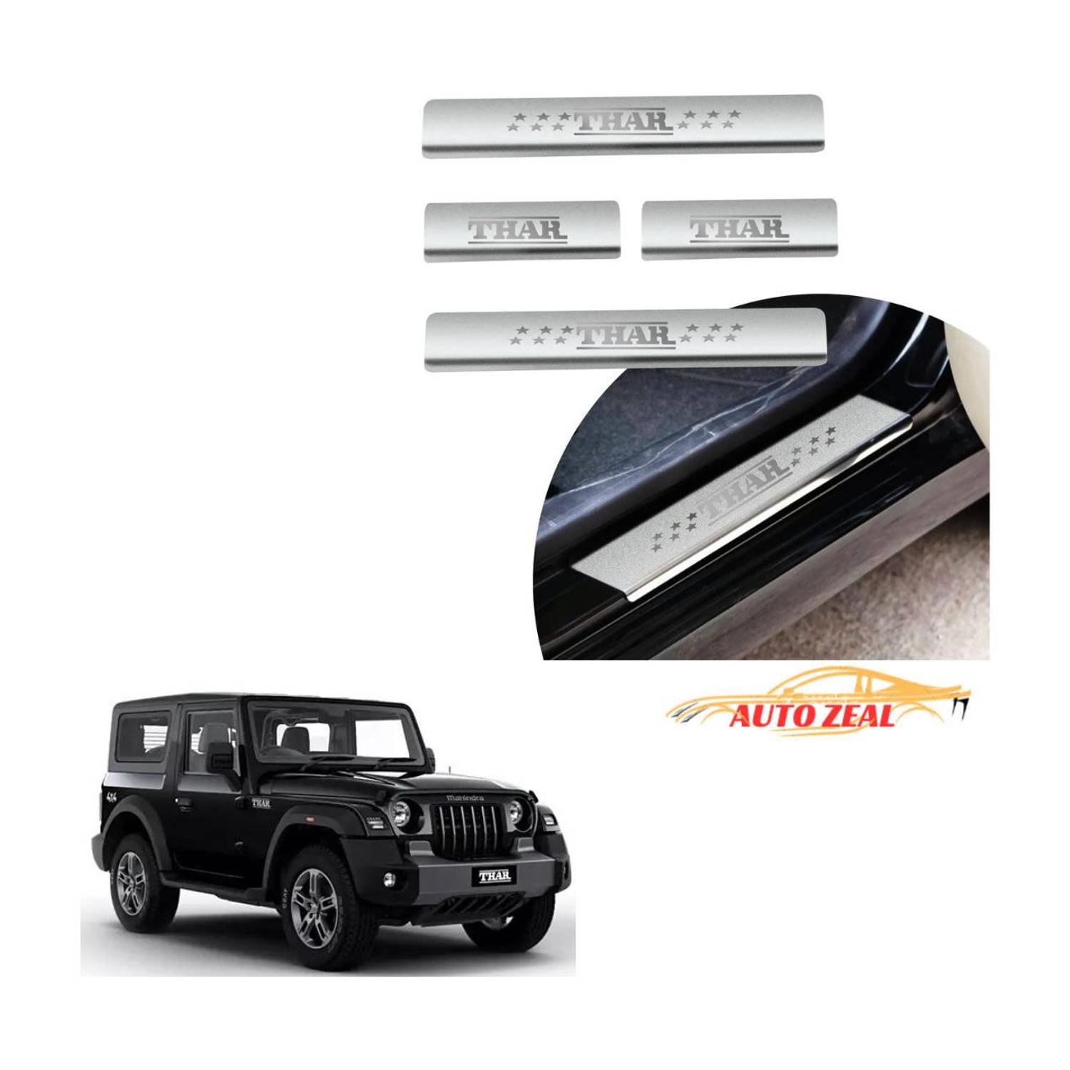 AutoZeal Stainless Steel Door Sill Plates/Foot Steps Scuff Plates for Thar All Door Sill Plate
