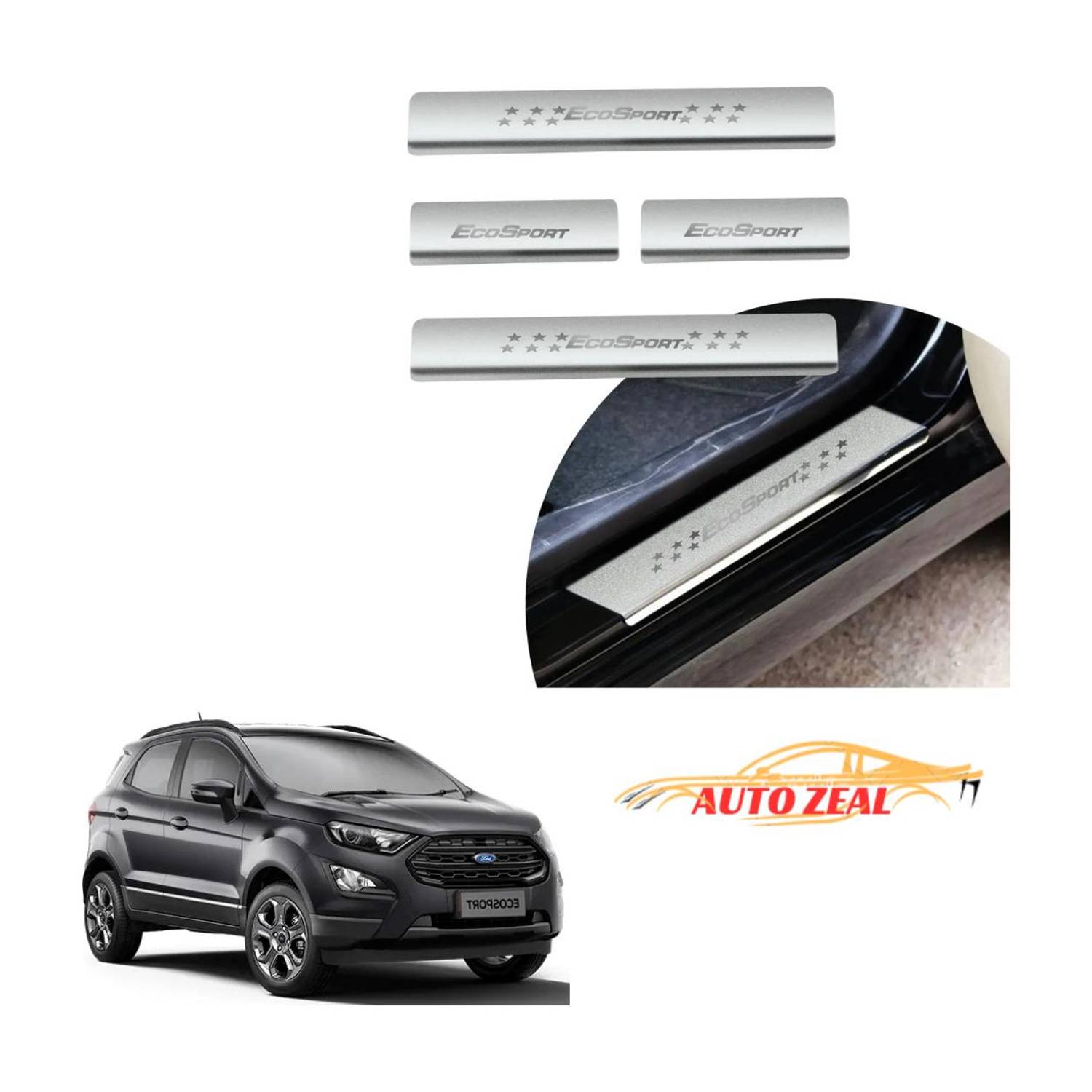 AutoZeal Stainless Steel Door Sill Plates/Foot Steps Scuff Plates for Ecosport All Models Door Sill Plate