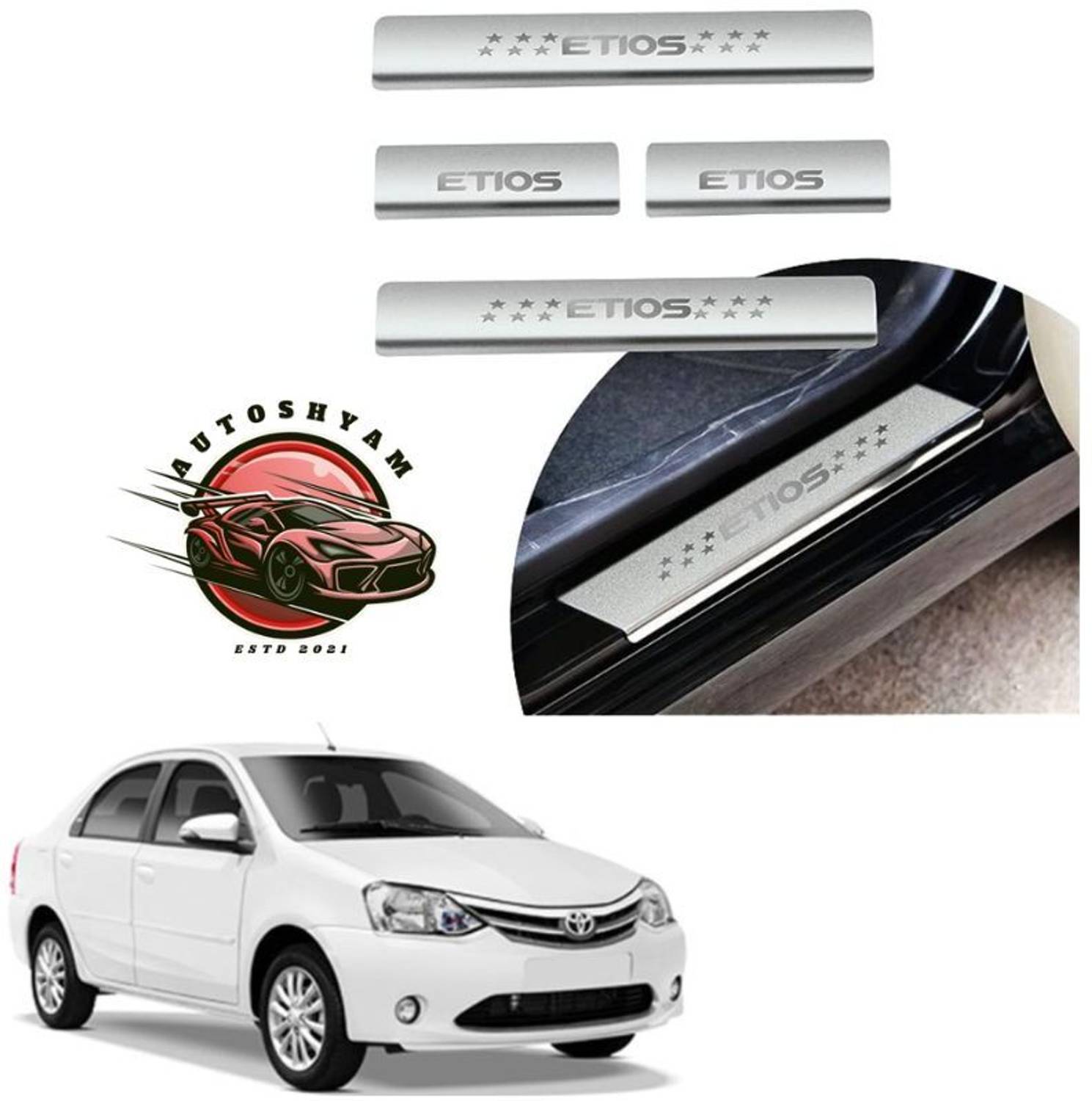 AUTOSHYAM Stainless Steel Door Sill Plates/Foot Steps Scuff Plates for Etios All Models Door Sill Plate