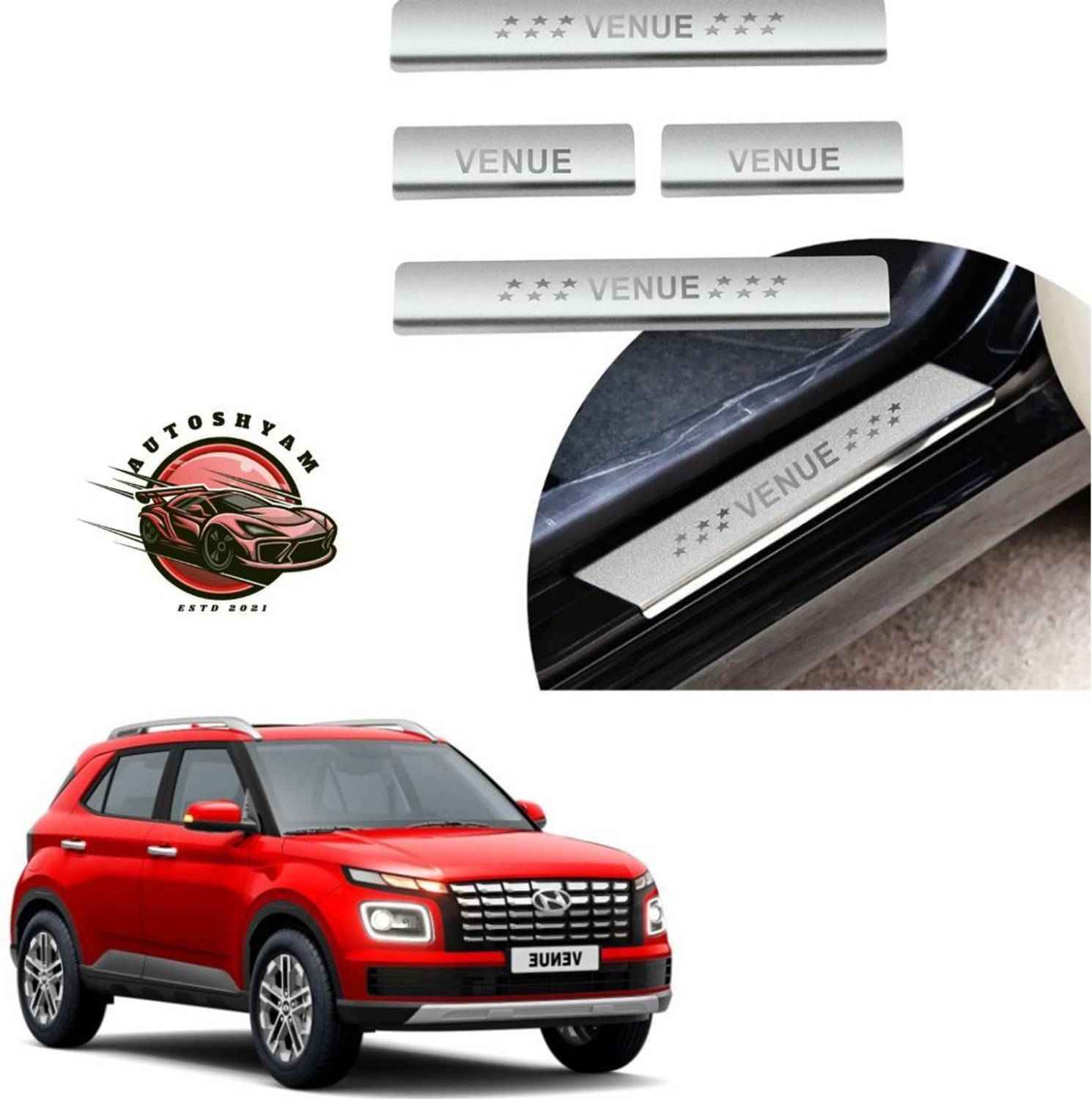 AUTOSHYAM Stainless Steel Door Sill Plates/Foot Steps Scuff Plates for Venue All Models Door Sill Plate