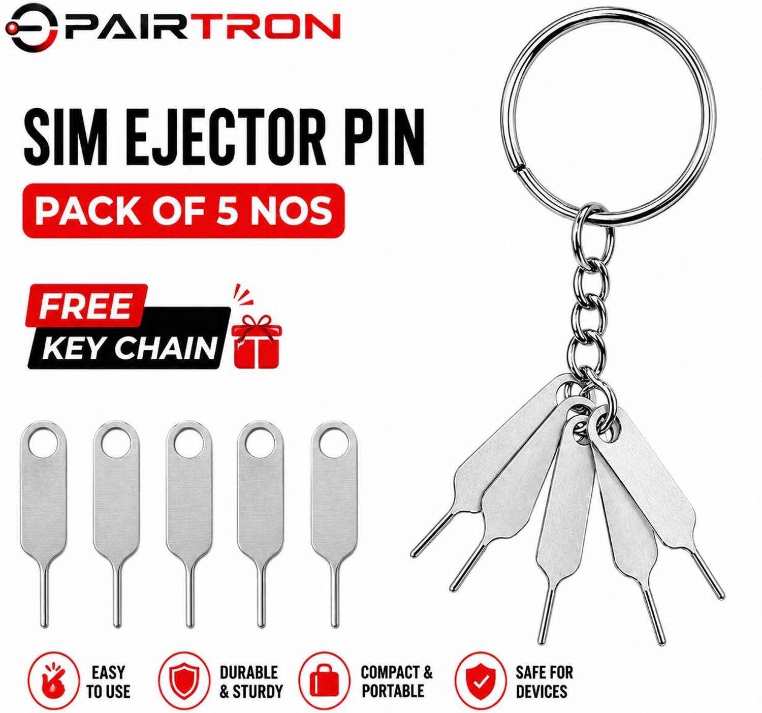 PAIRTRON Premium Sim Card removal pin with key chain Sim Adapter