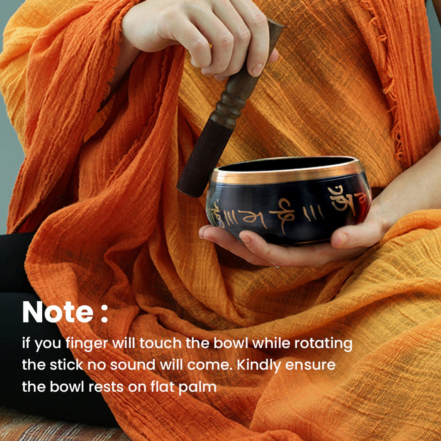 Image of Crystu Tibetan Buddhist Prayer Singing Bowl with Wooden Stick Bowl Size 9 cm /3.5 inch. Singing Bowl