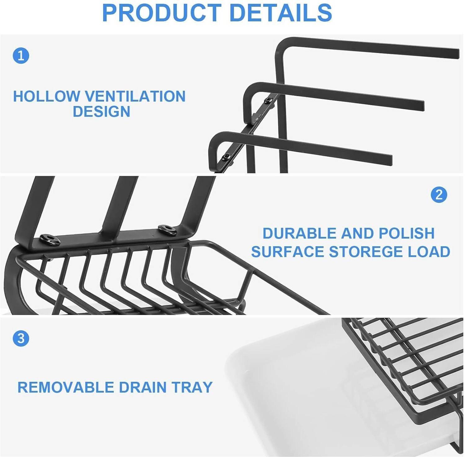 Home Elem Sink Organizer Rack with Hooks - Image 3