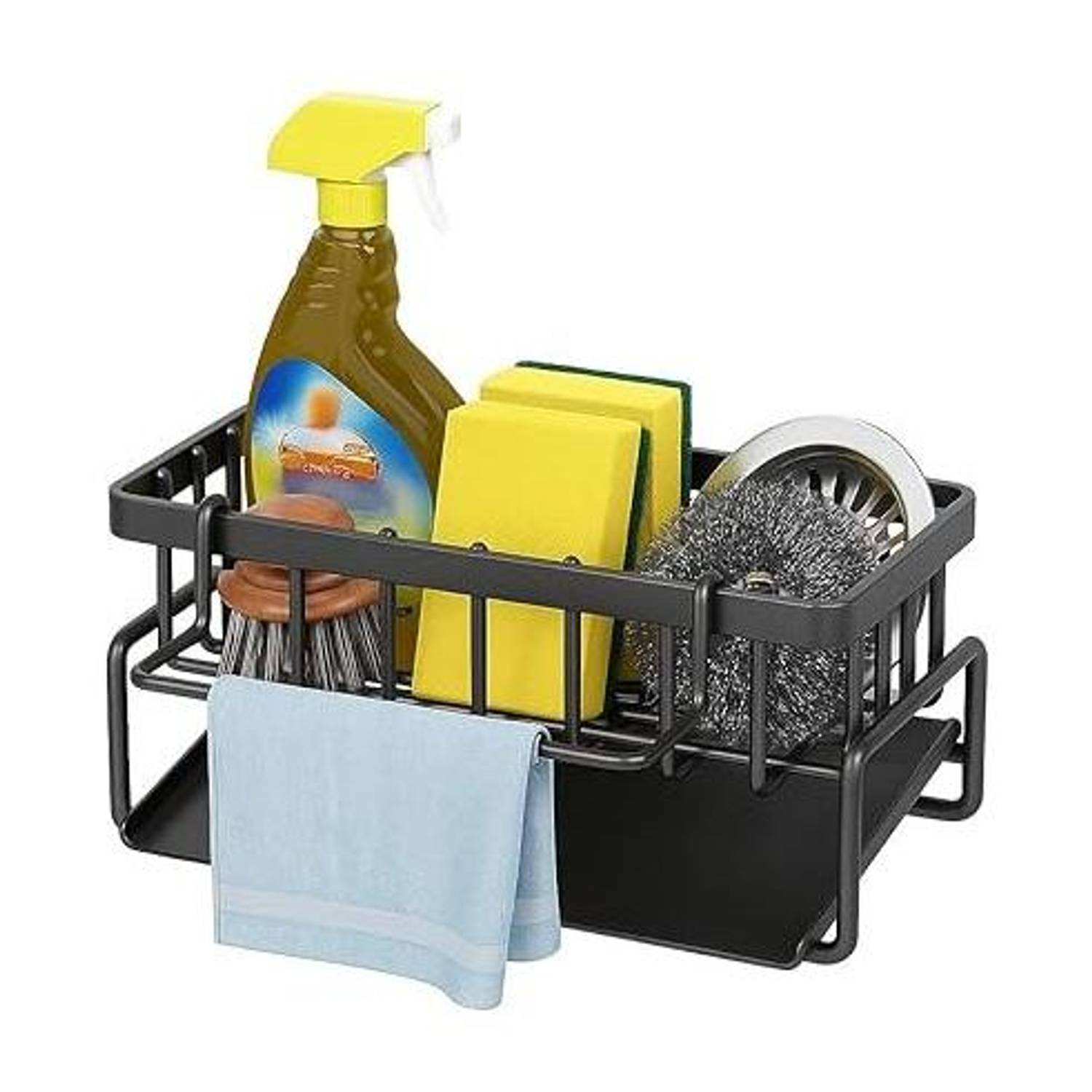 AKSONMN Sponge Holder for Kitchen Sink with Dishcloth Rack, Soap & Brush Organizer Sink Sponge Holder