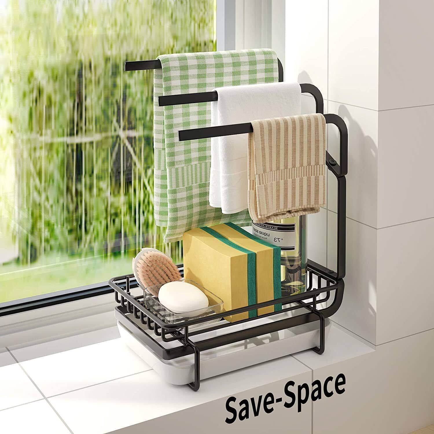 Home Elem Sink Organizer Rack with Hooks - Image 1