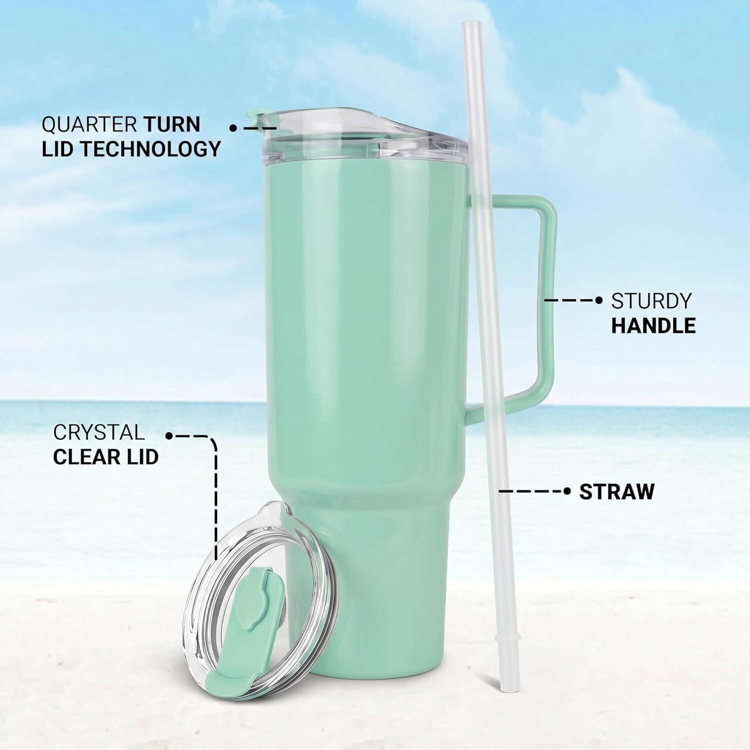 Image of Neha Toony THE AVARAN 1800ML Plastic Tumbler with Handle & Lid, (Mint Green)