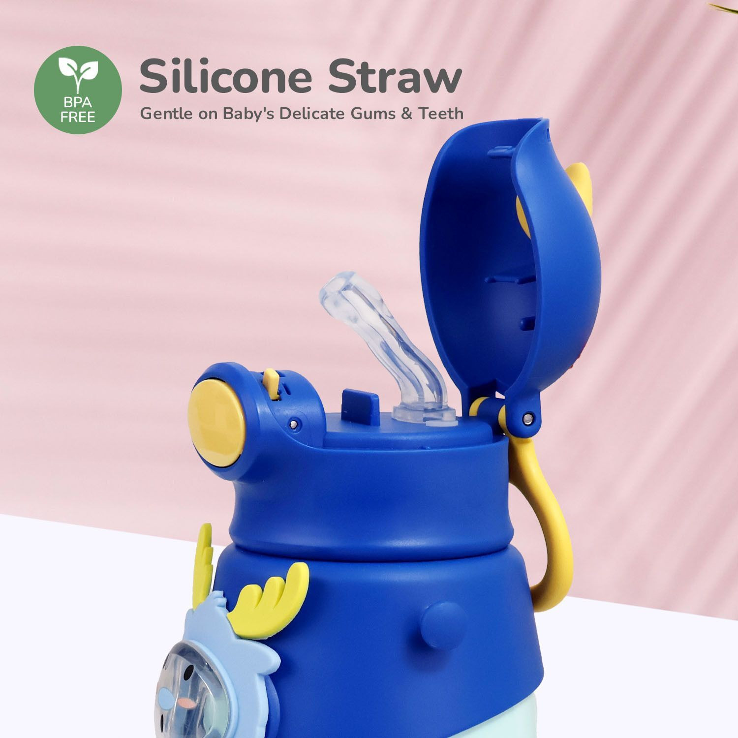 Image of R for Rabbit Steebo Zoobie SS Sipper Water Bottle | Leak-Proof With Food-Grade Silicone Straw (Blue Deer)