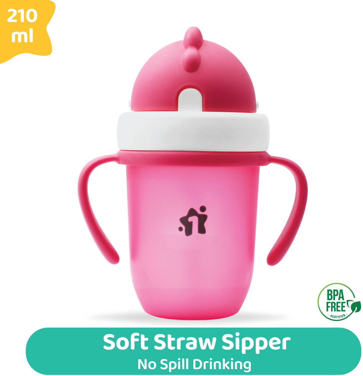 1st Step Matte Collection BPA Free Polypropylene Soft Straw Sipper with Twin Handles for Easy Grip